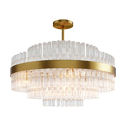 Hermione chandelier with multiple tiers of clear glass rods set around a metal band