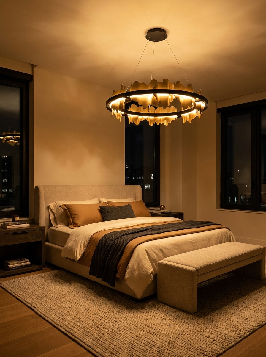 Danae chandelier lighting a room at night