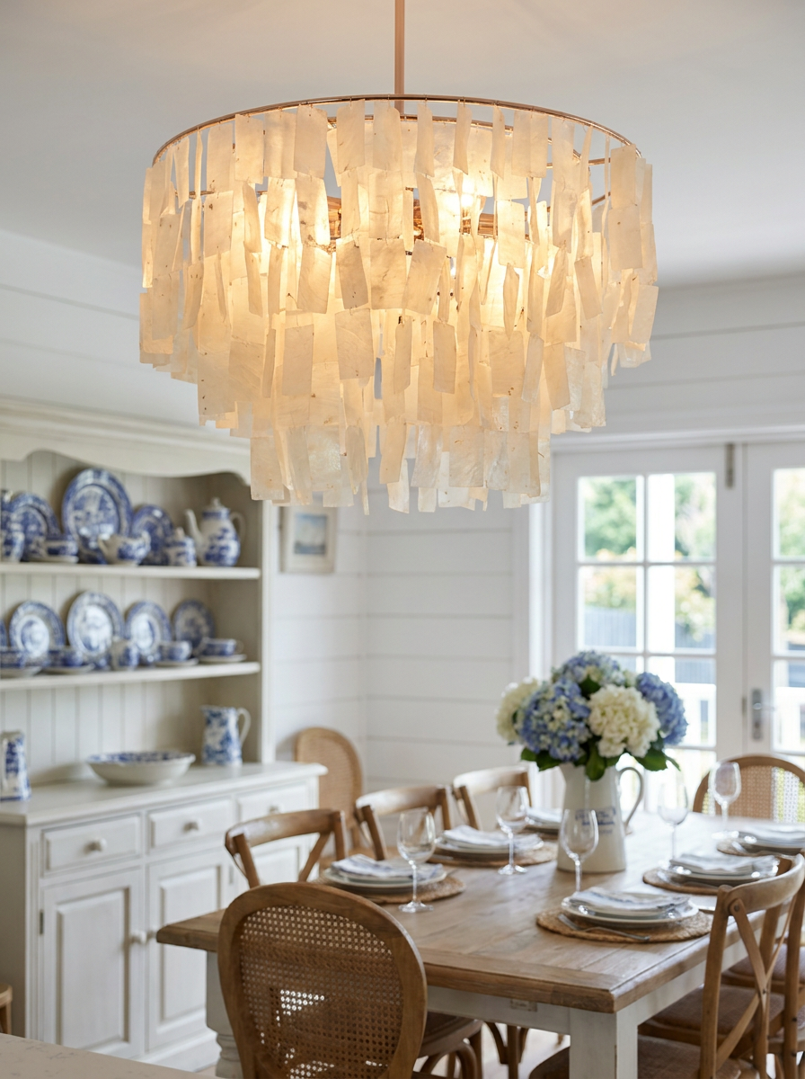 Galene chandelier close up showing the layered shell shade