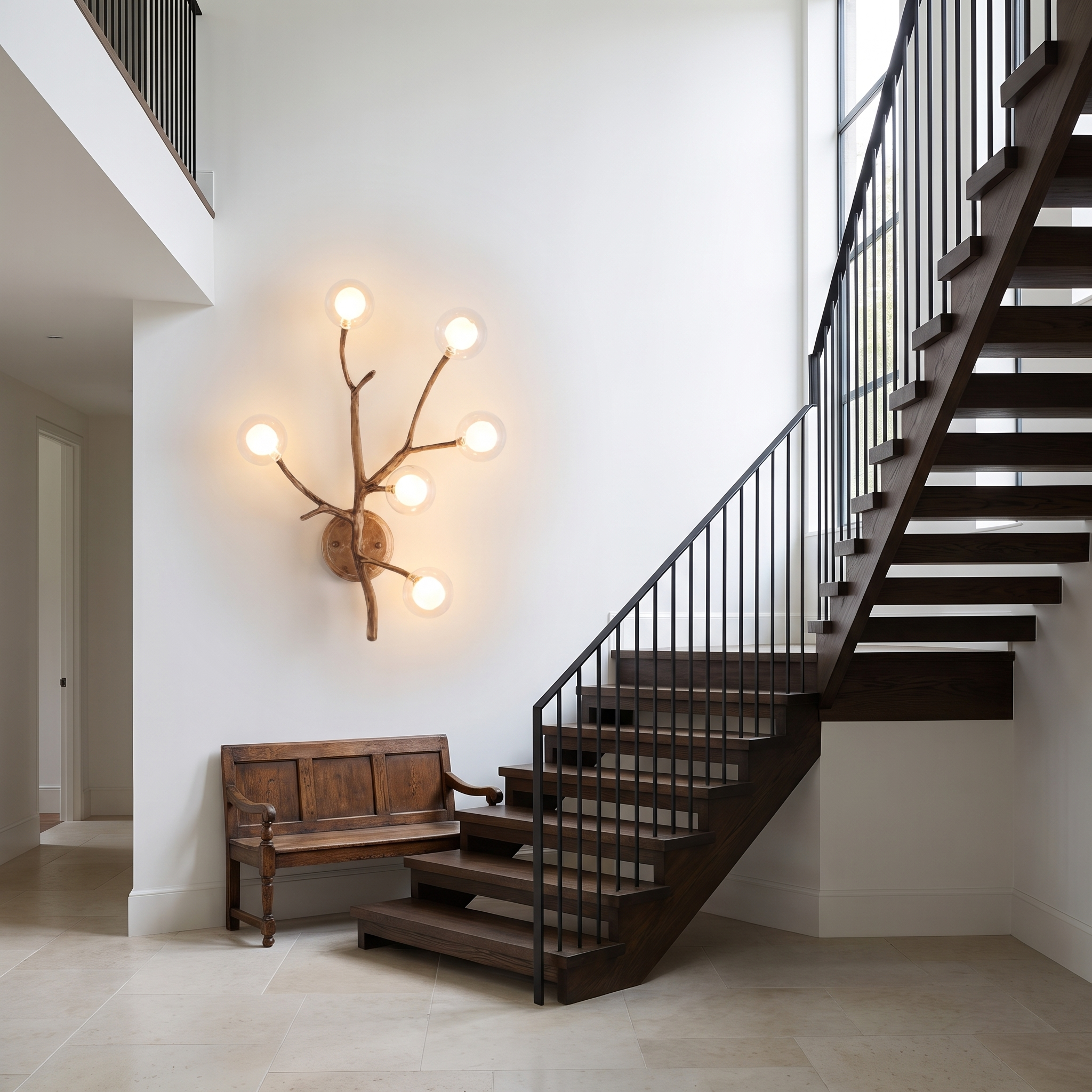 Dryas branch chandelier in a bright double-height entrance hall