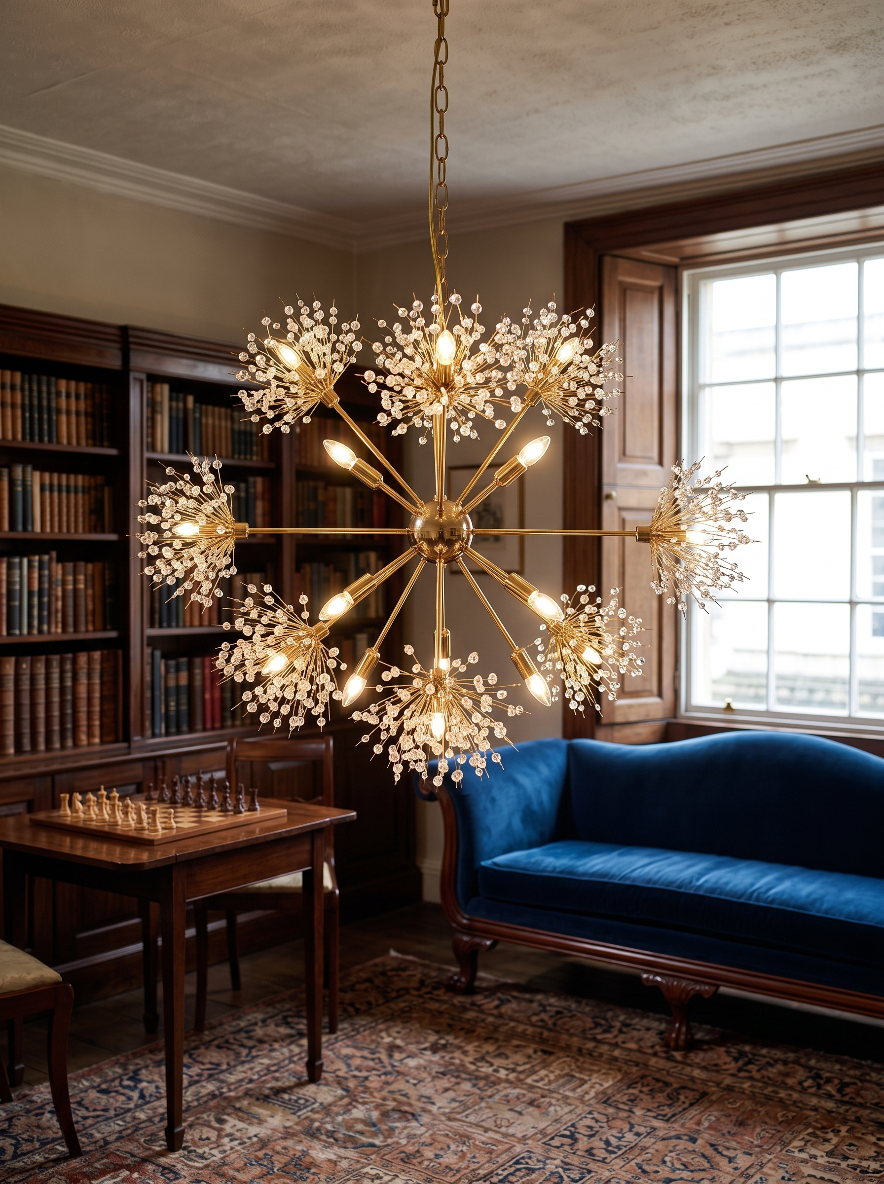 Auge Mini Globe Chandelier close view in a drawing room