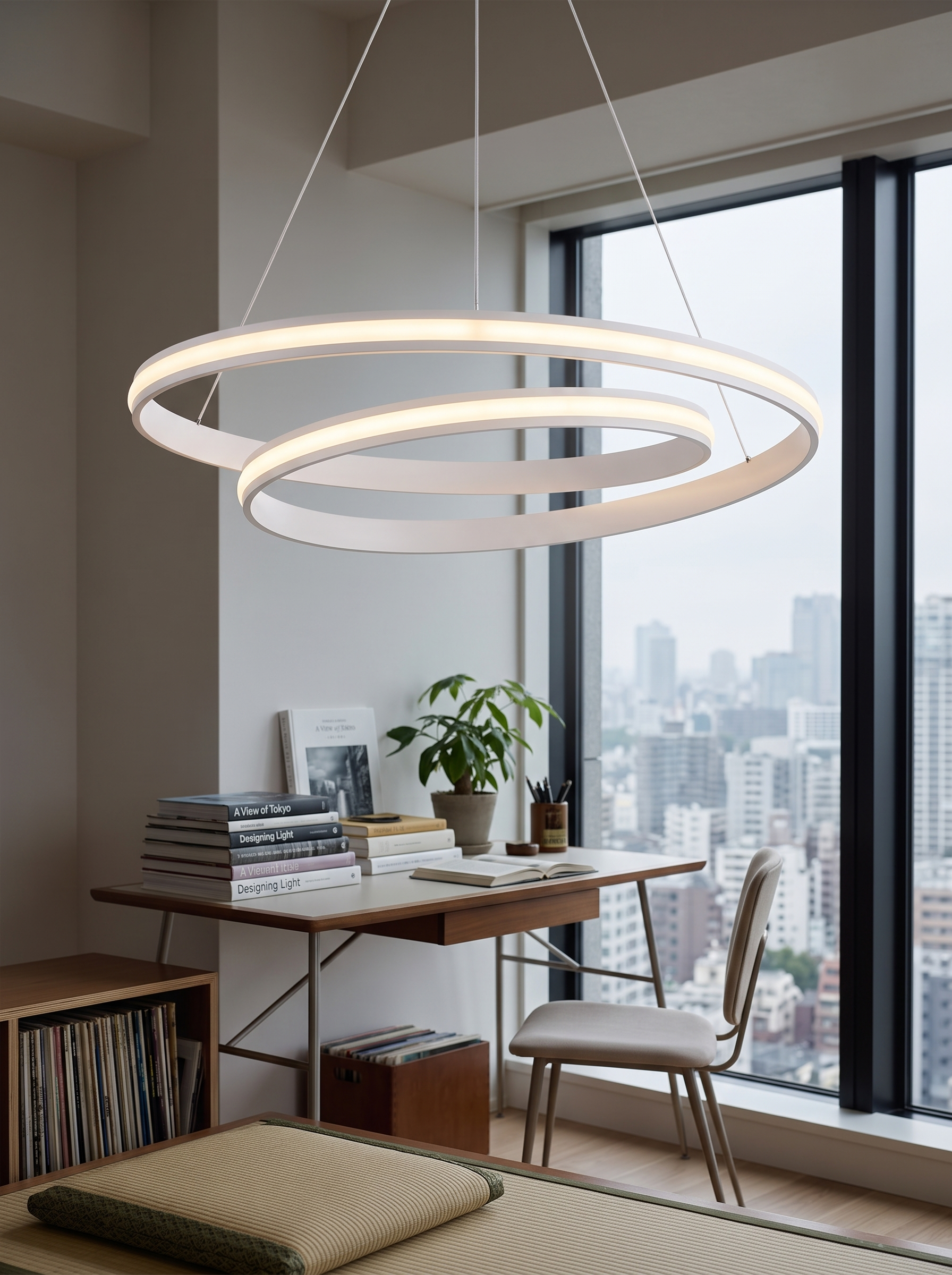 Eupolis LED Ring Chandelier close view in a study