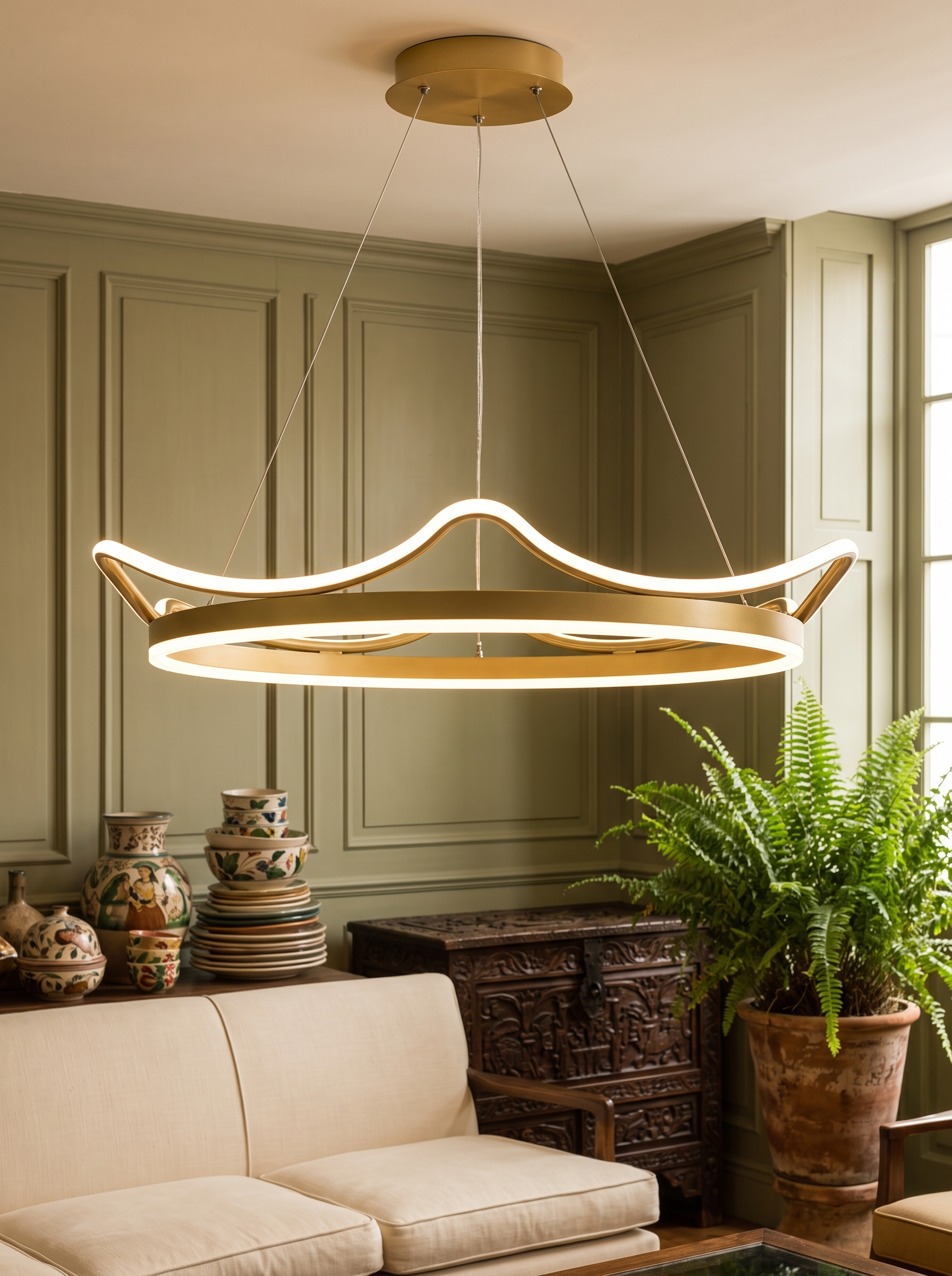 Gelanor Crown Ring LED Ceiling Light close view in a sitting room
