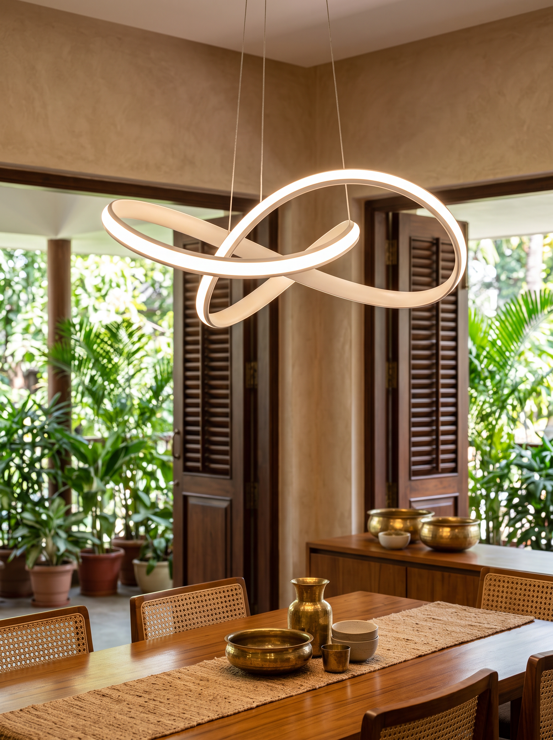 Hagnon Mobius Ring LED Pendant Light close view in a dining room