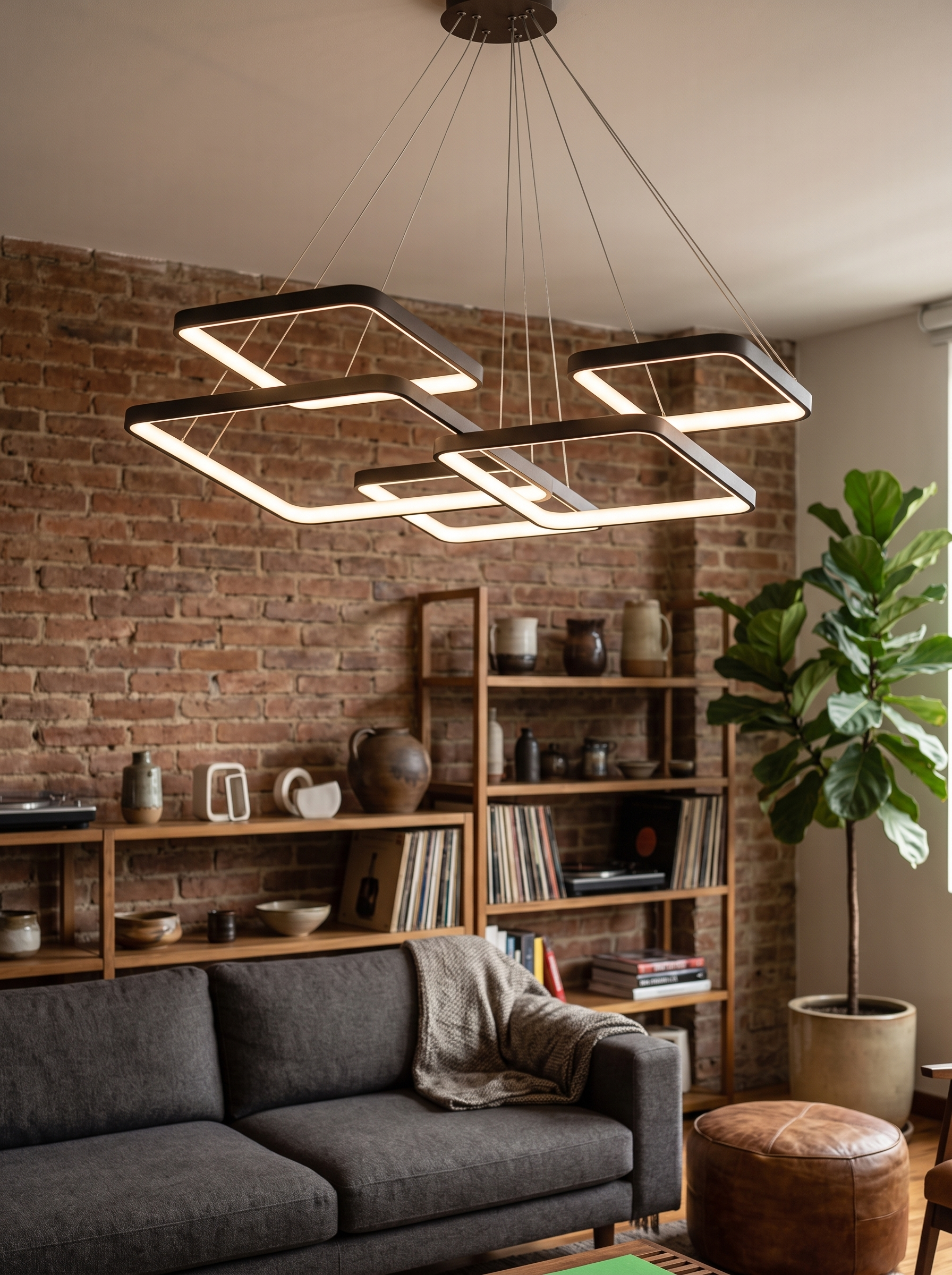 Hermokrates LED Square Chandelier close view in a living room
