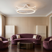 Gelanor crown ring LED ceiling light in white in a glamorous contemporary sitting room