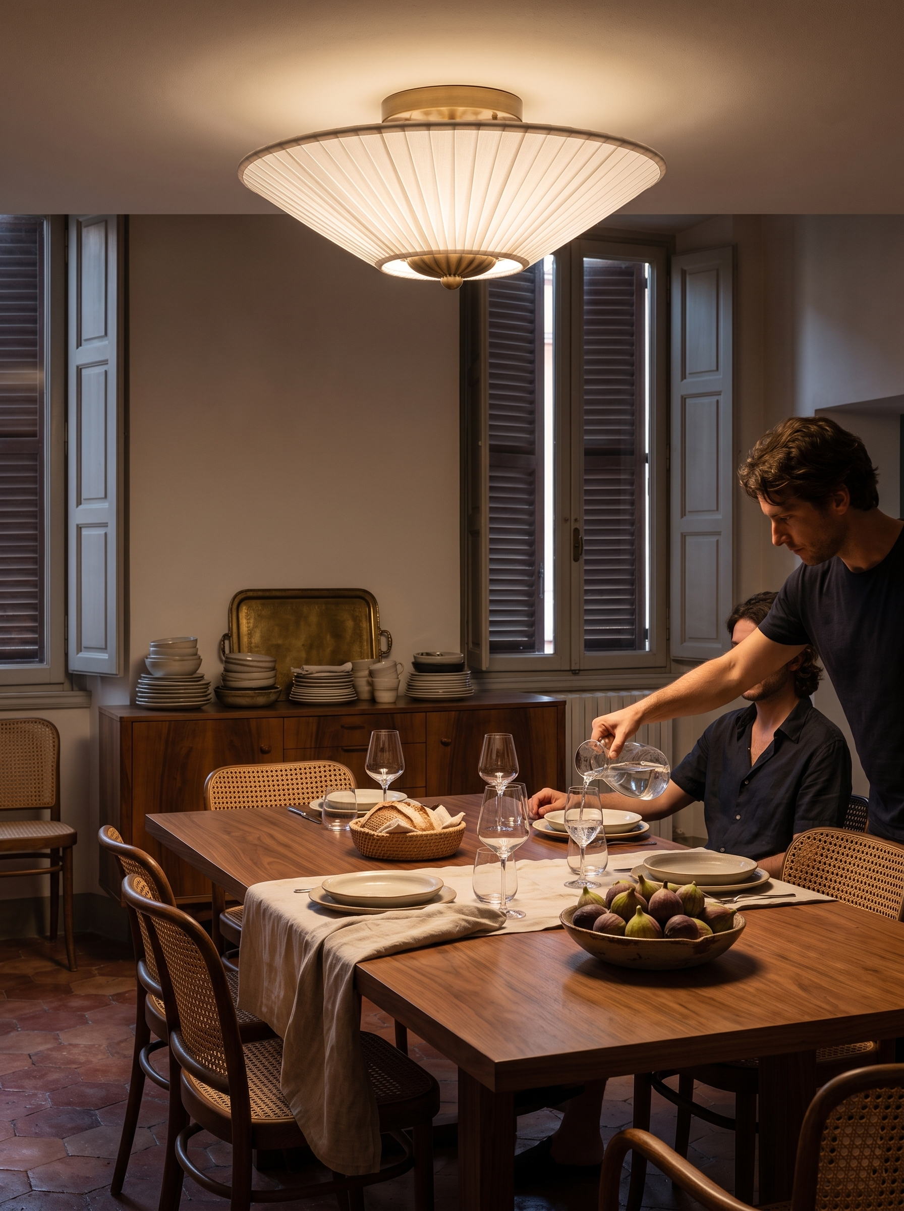 Stephane pleated fabric ceiling lamp in a furnished dining room