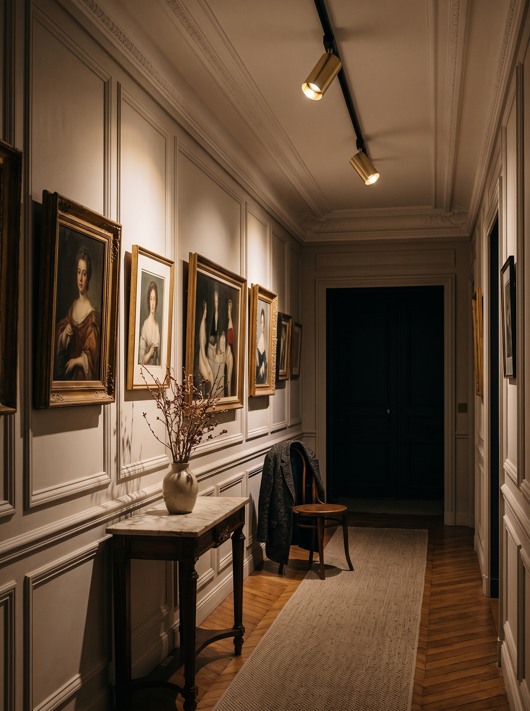 Chrysaor gilded rail track light lighting a hallway at night