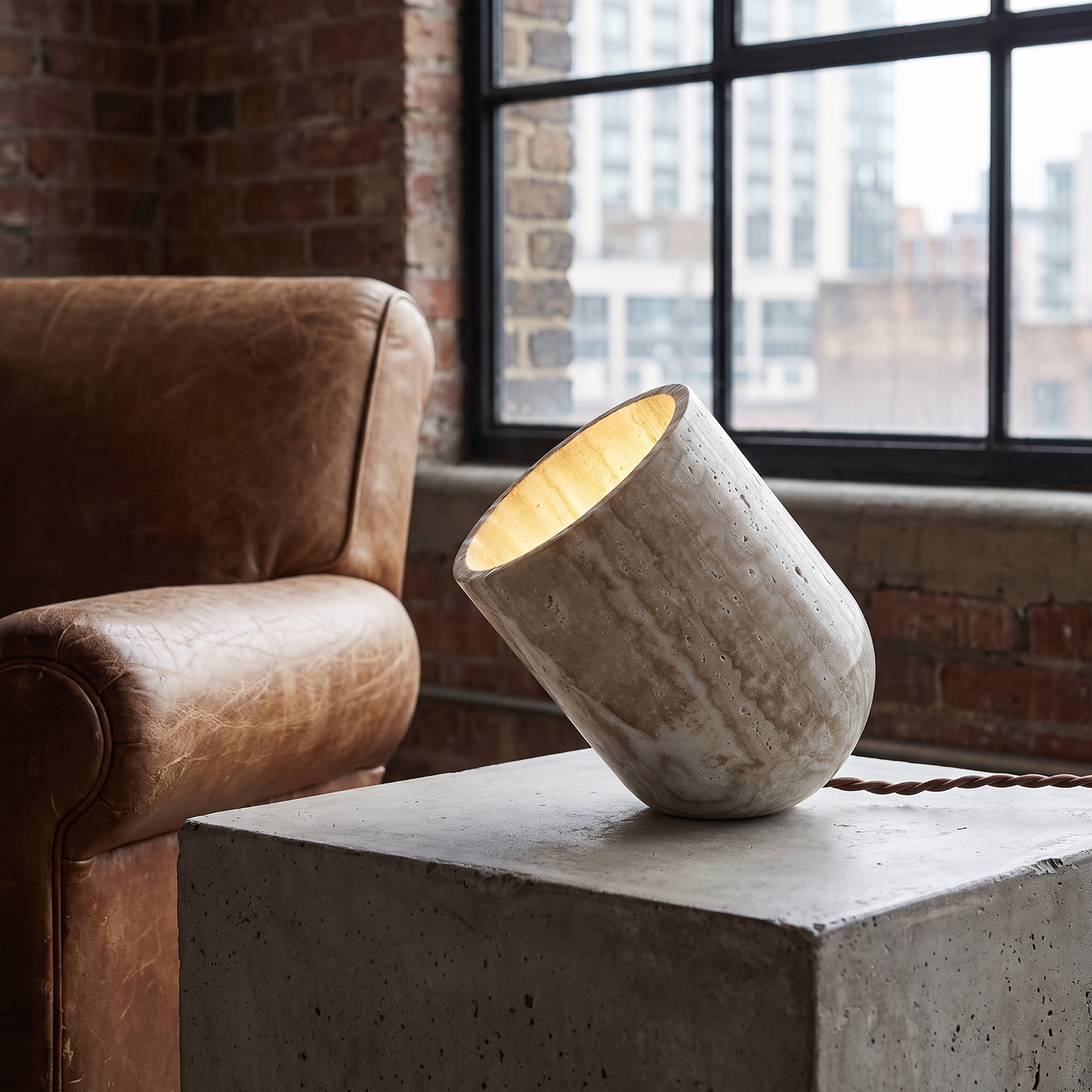 Heliodora - Travertine Table Lamp