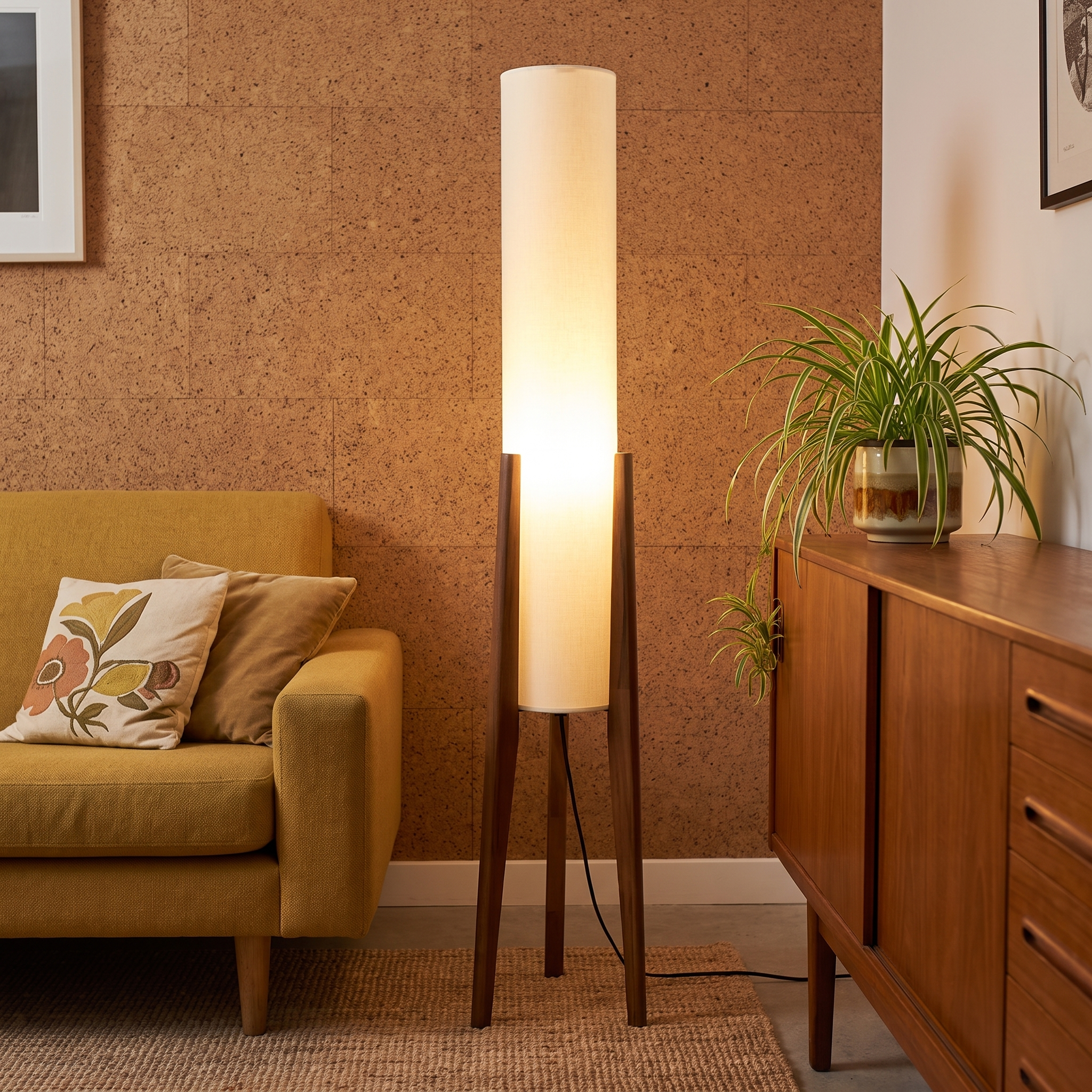 Astyoche - Walnut and Fabric Floor Lamp
