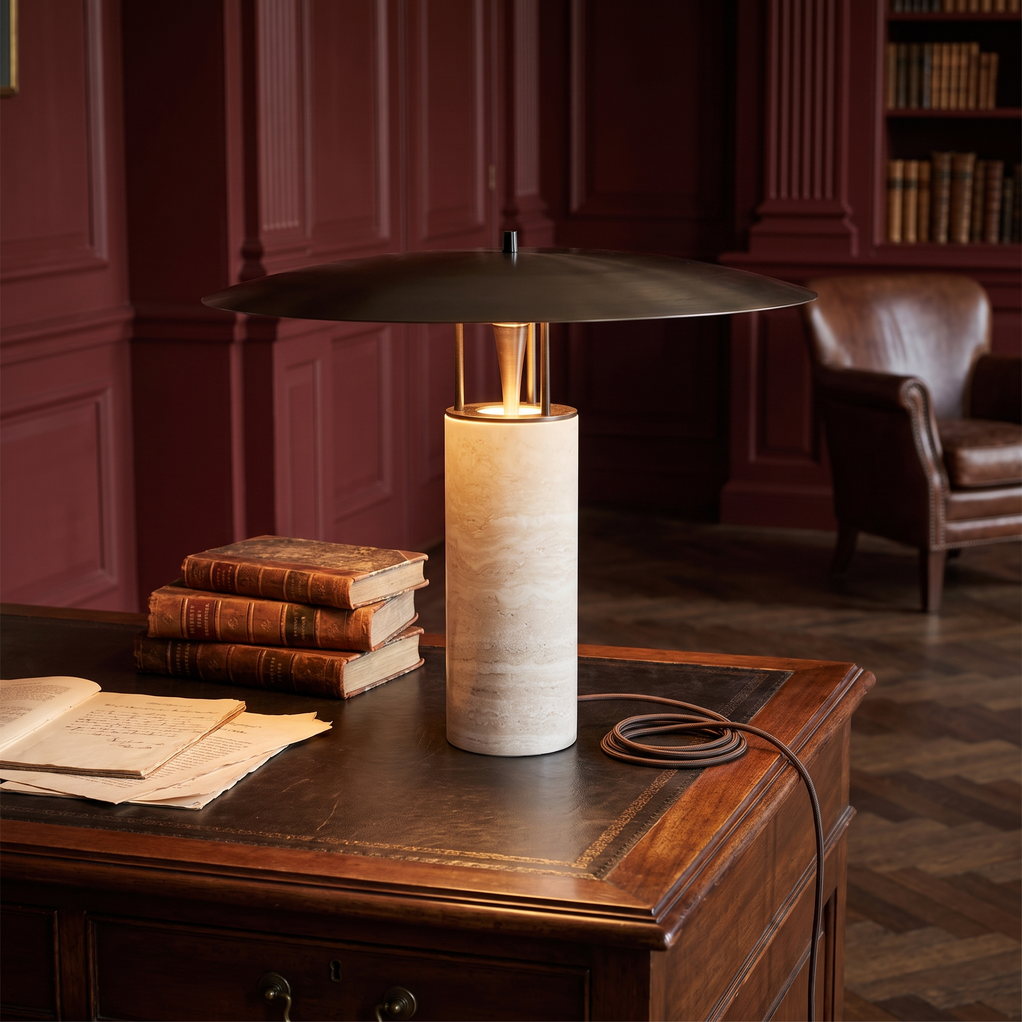 Melaina - Travertine and Metal Table Lamp