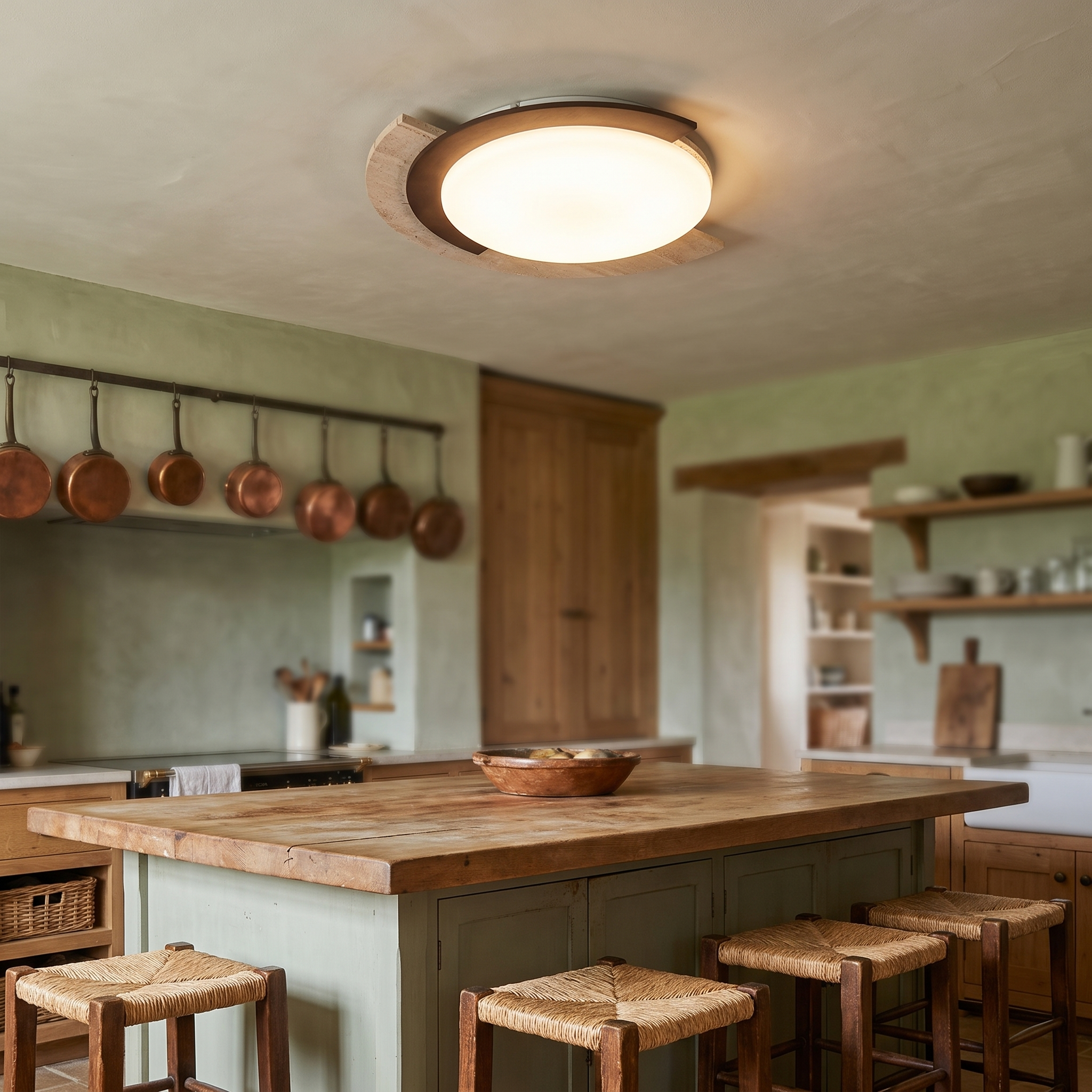 Hemera - Travertine and Walnut Ceiling Lamp