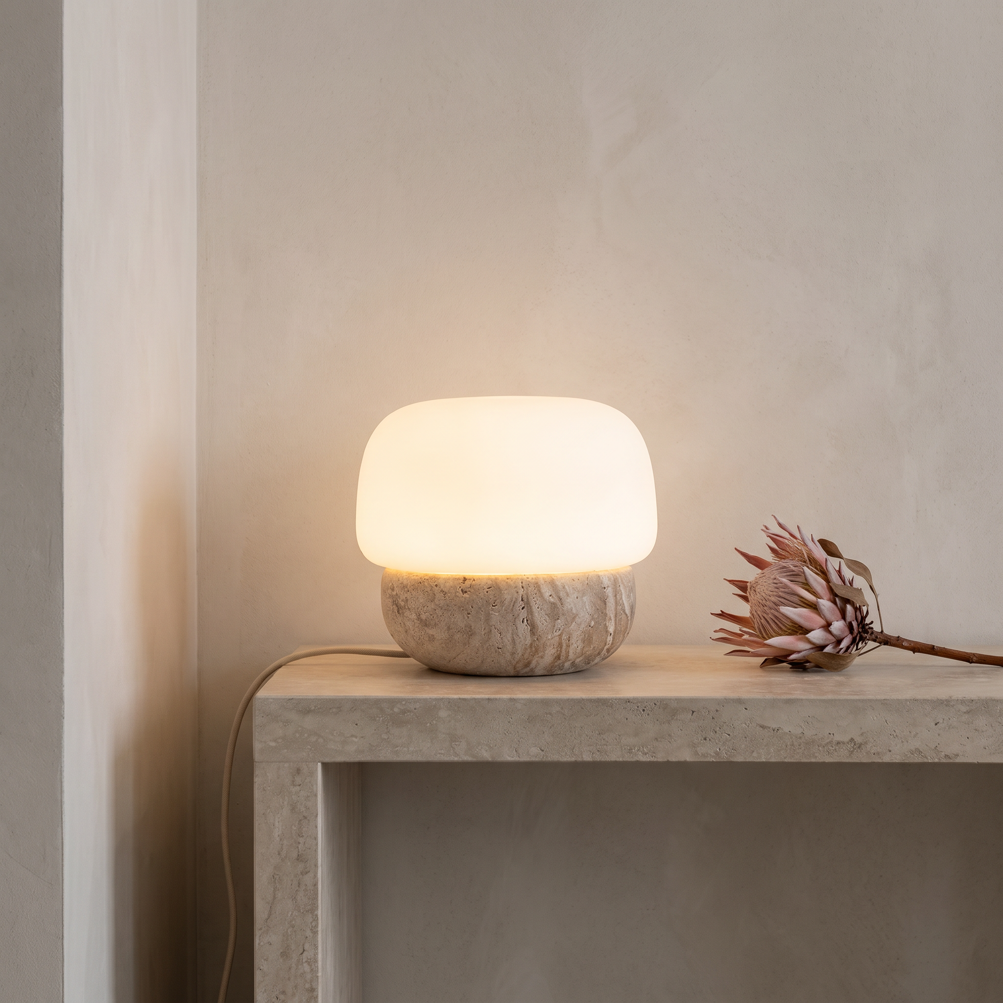 Pasithea - Travertine and Glass Table Lamp
