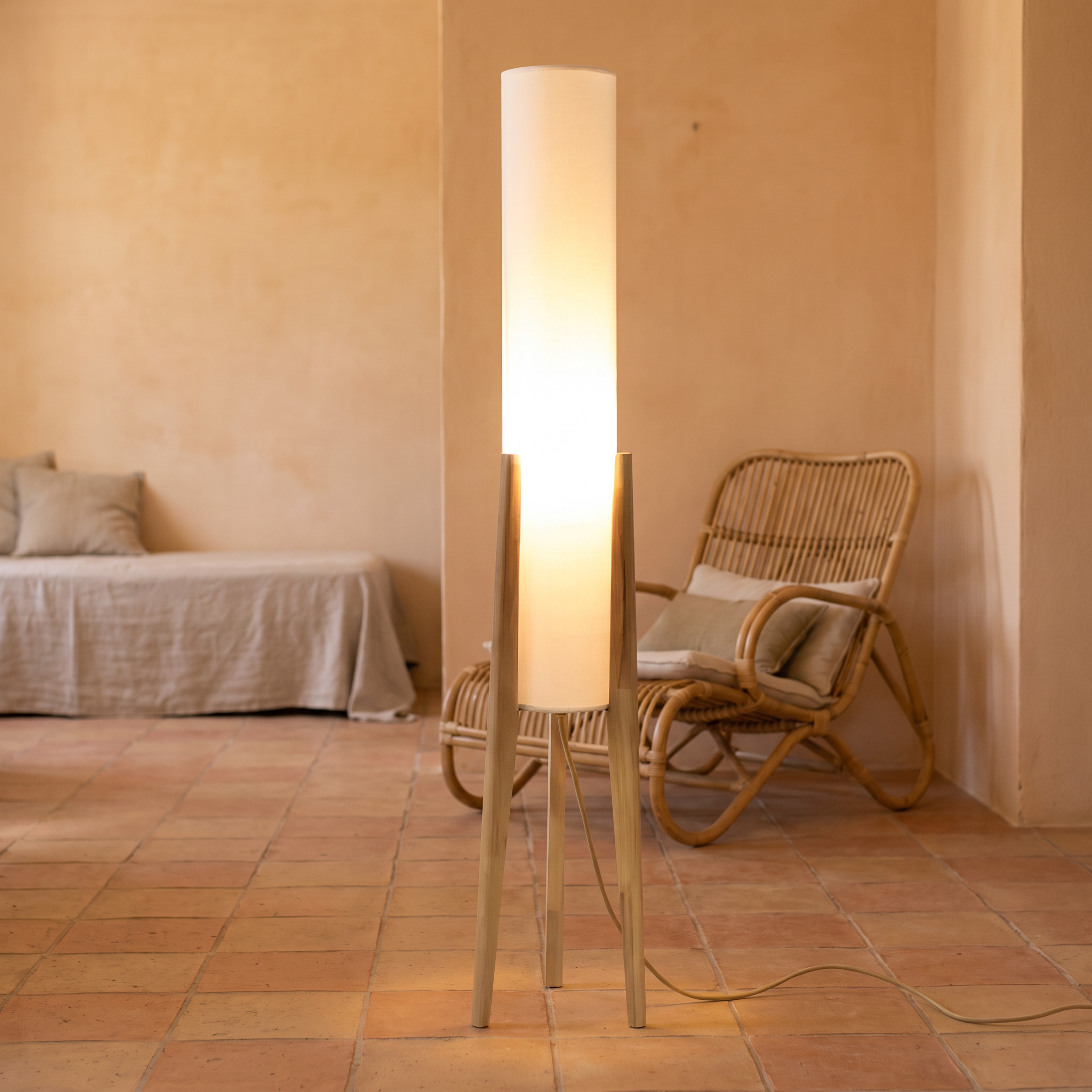 Astyoche - Walnut and Fabric Floor Lamp