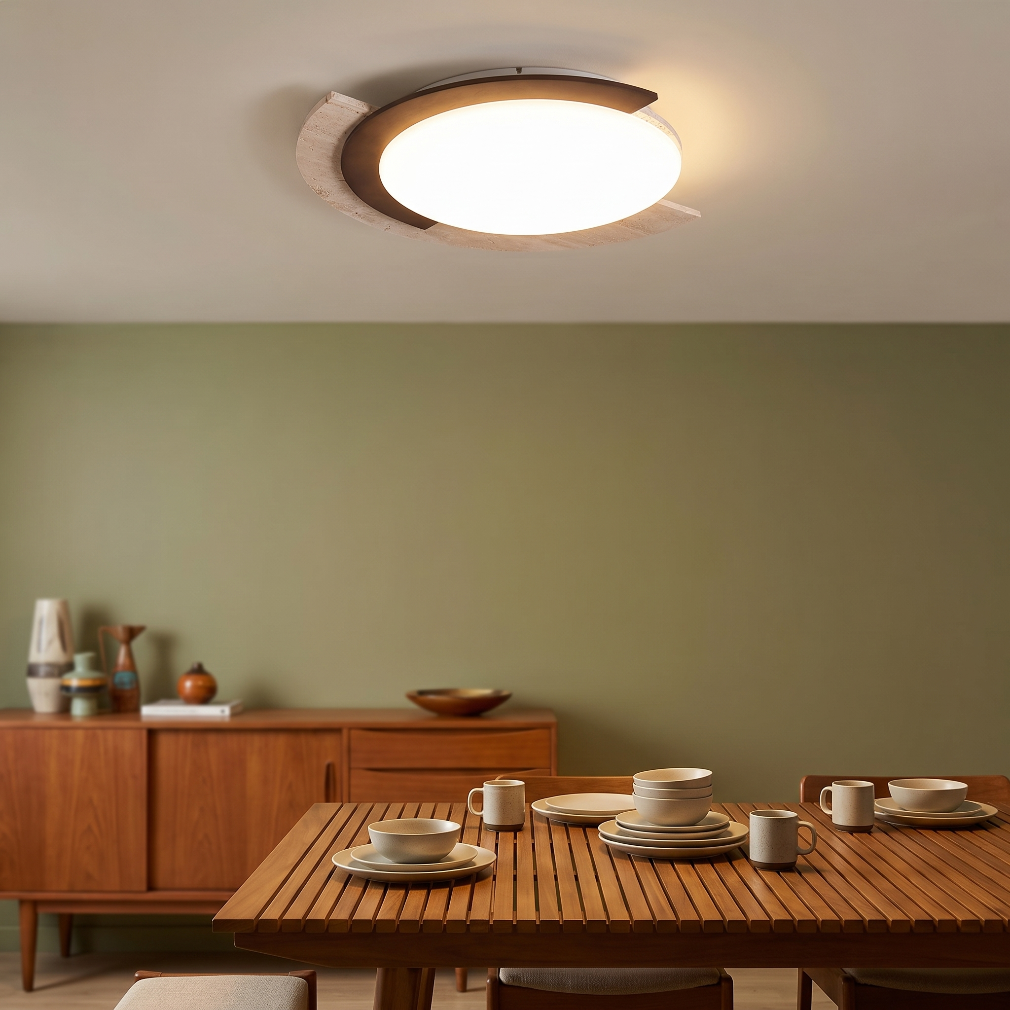 Hemera - Travertine and Walnut Ceiling Lamp