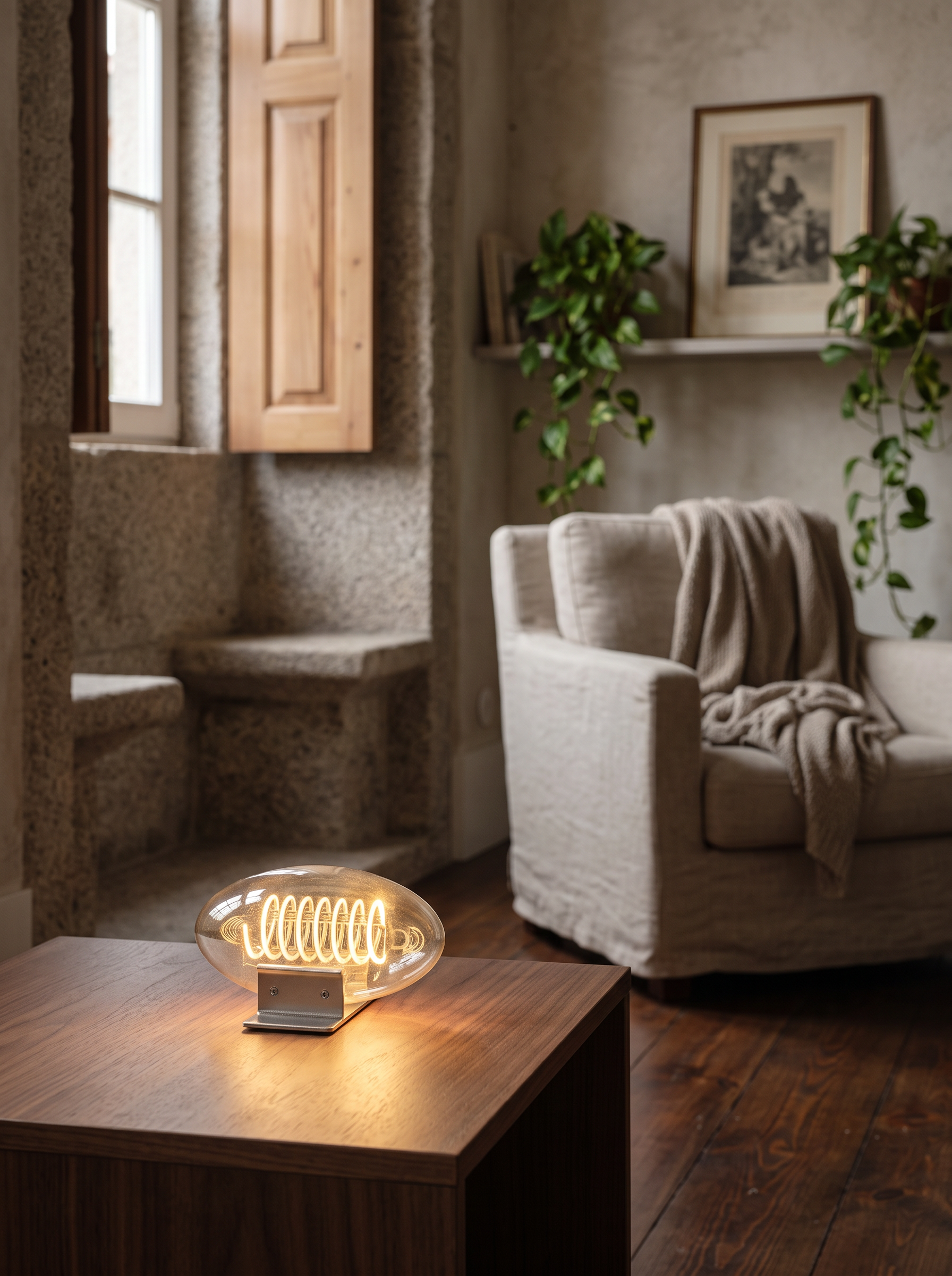 Lithea crystal glass oval table lamp close on a walnut side table