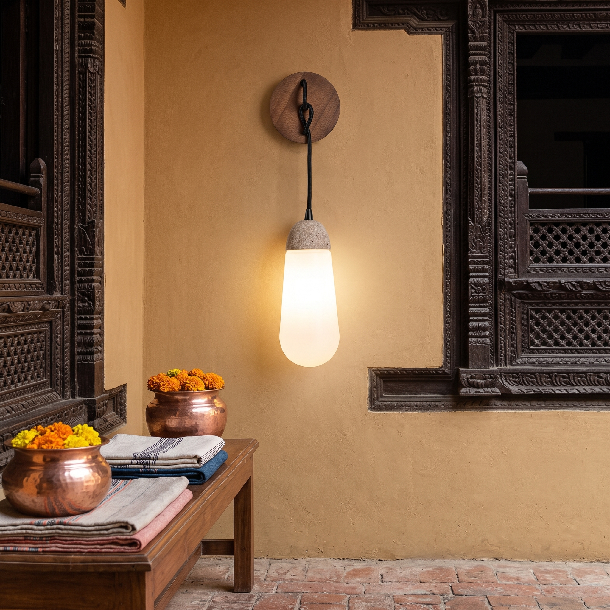 Tyro knotted cord travertine sconce design detail