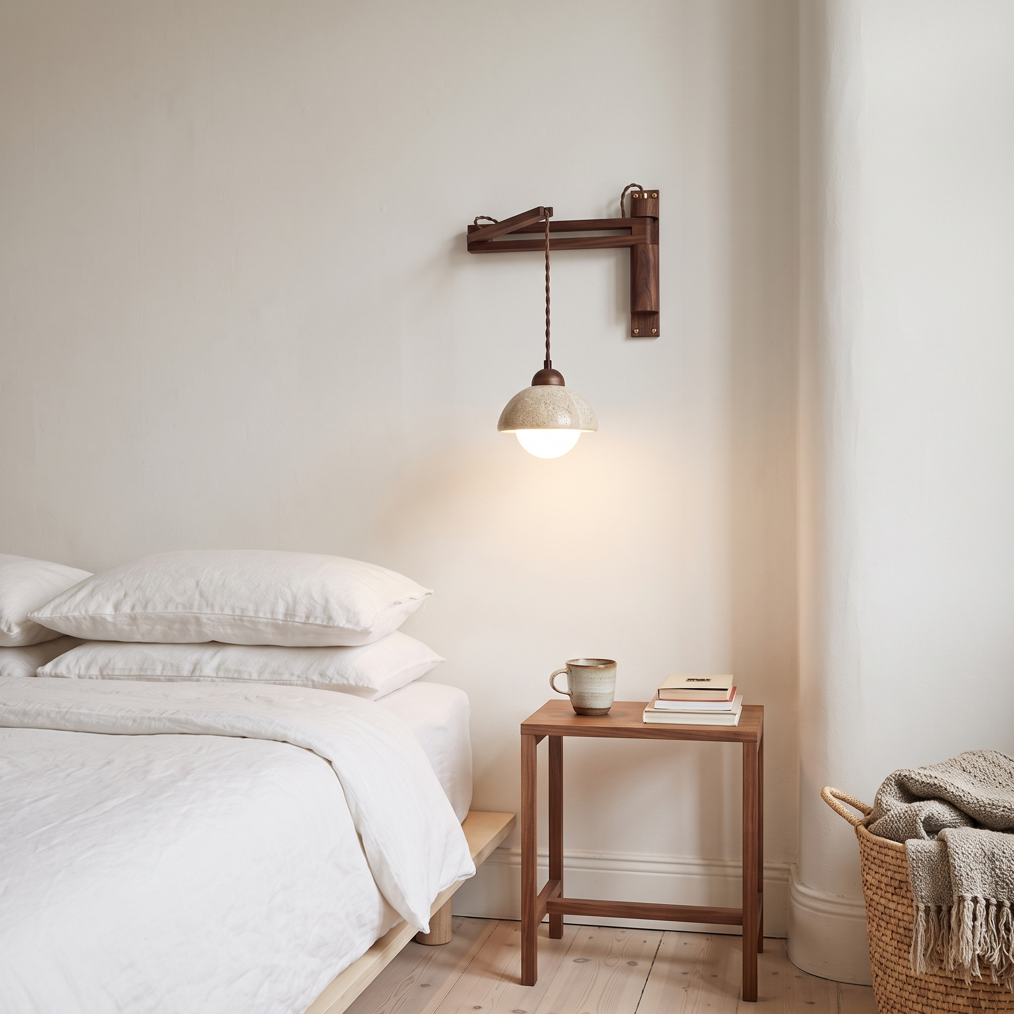 Palaimon travertine swing arm wall sconce design detail