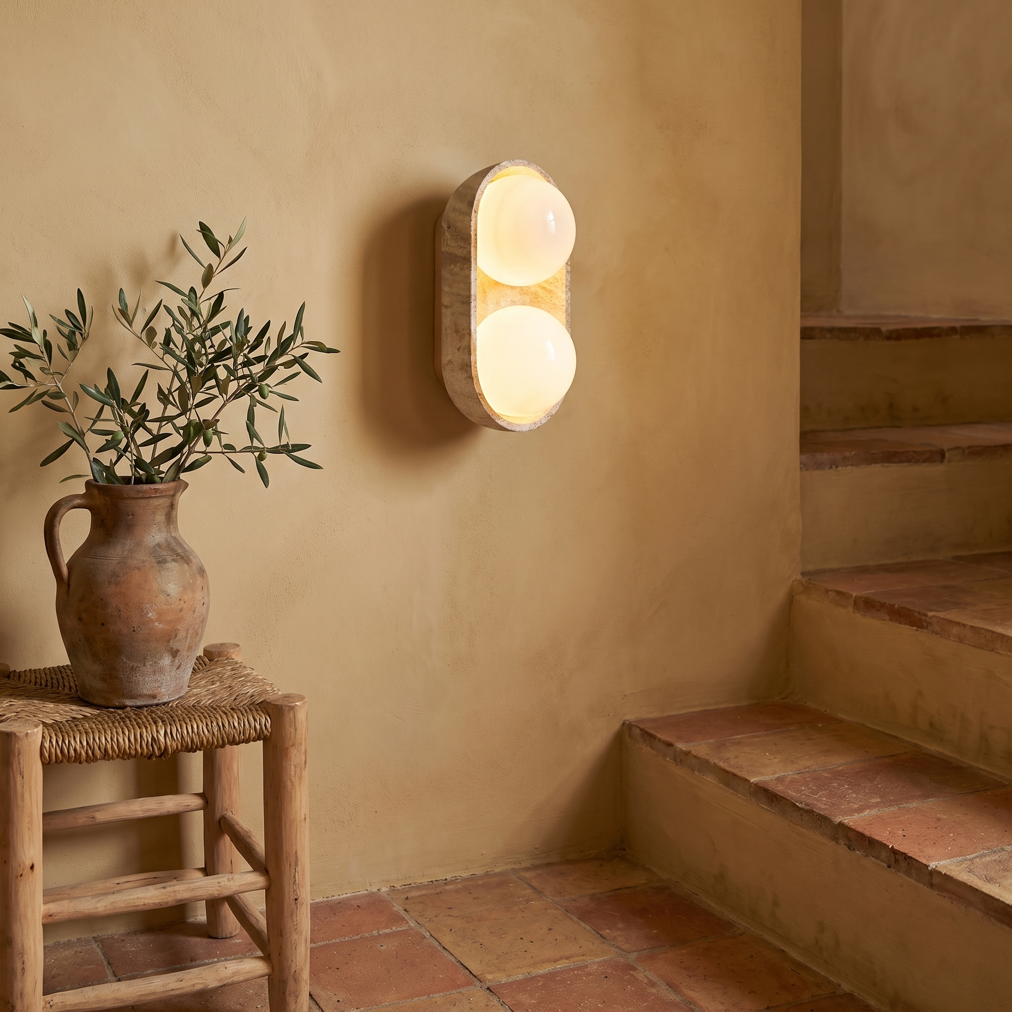 Amphion - Travertine and Wood Trio Wall Sconce