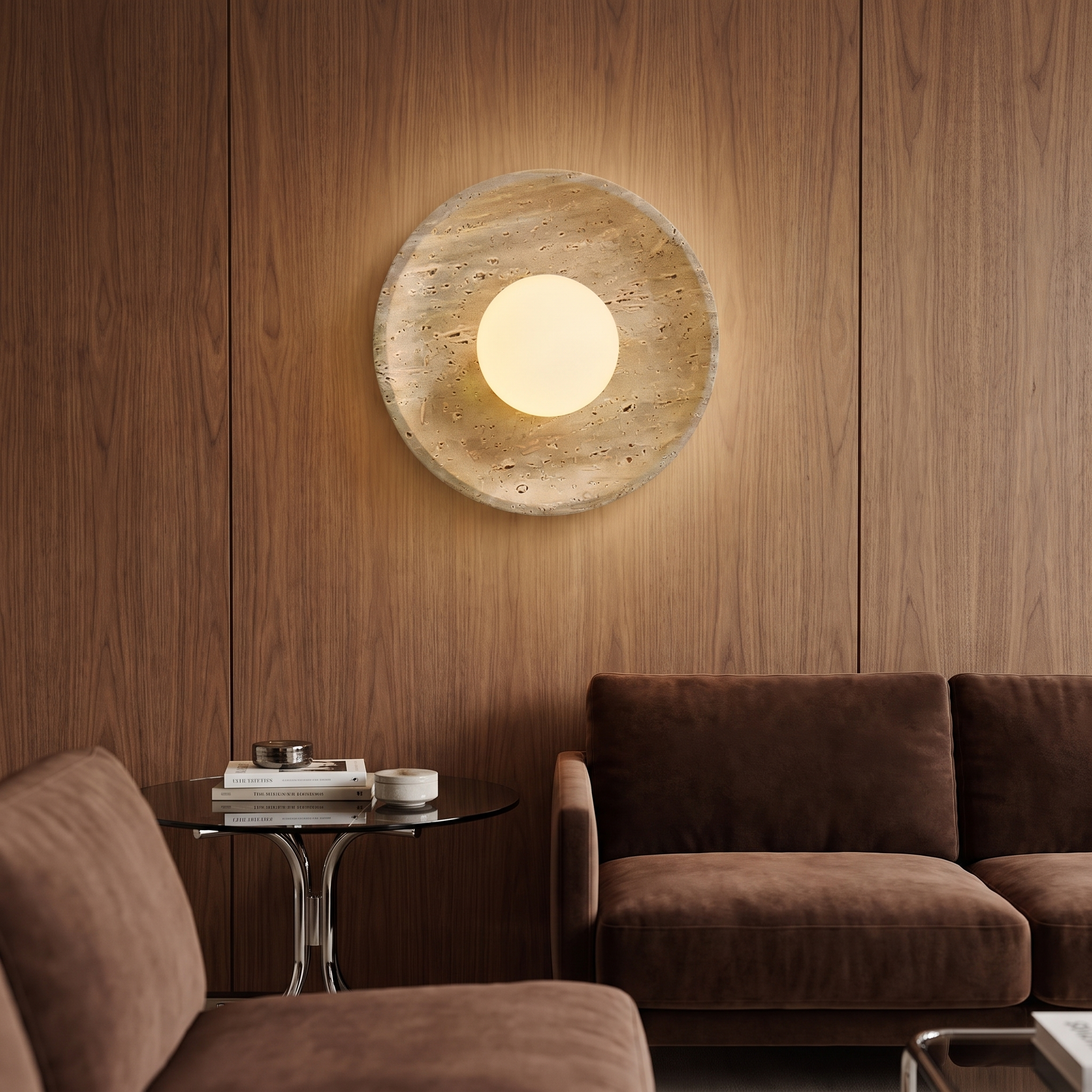 Pallas - Round Travertine Wall Light