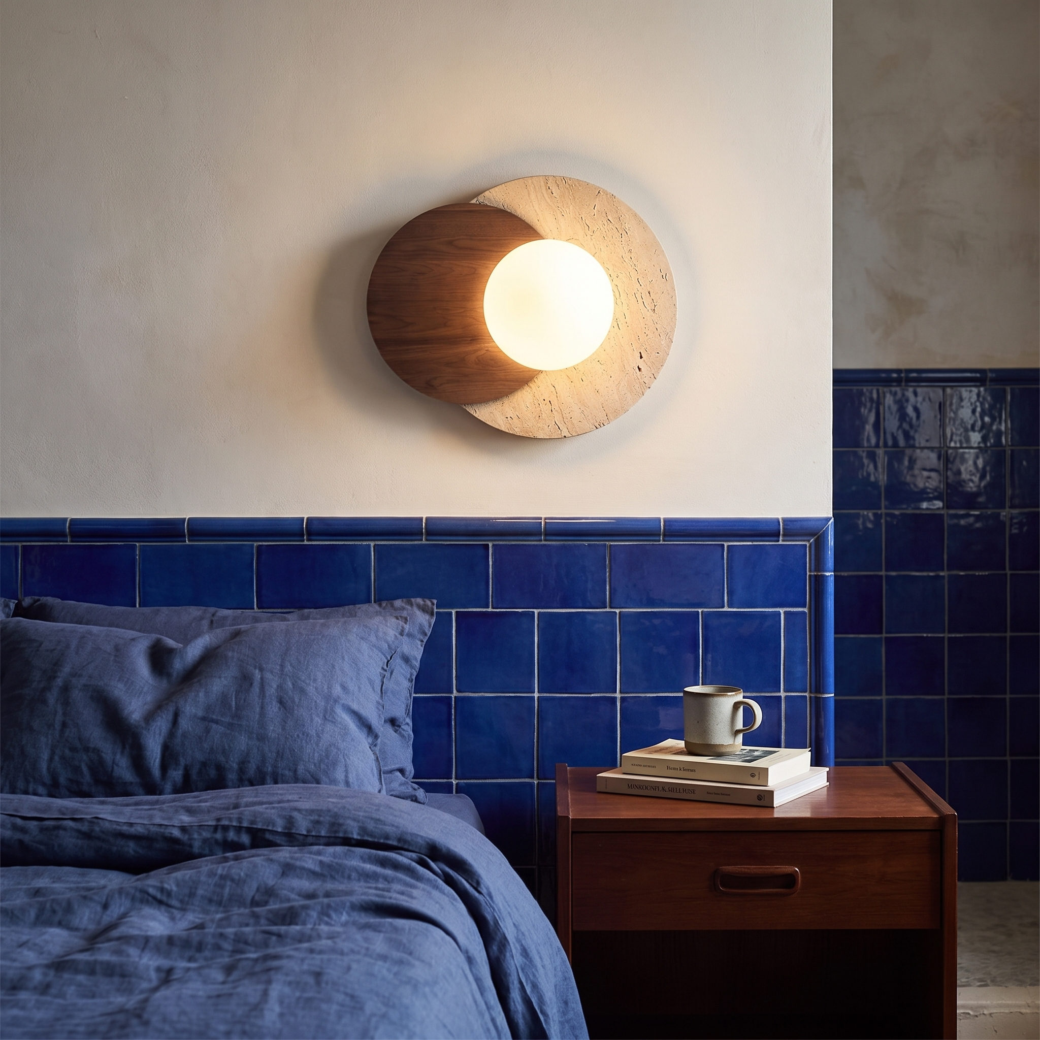 Kymodoke - Travertine and Glass Globe Wall Lamp