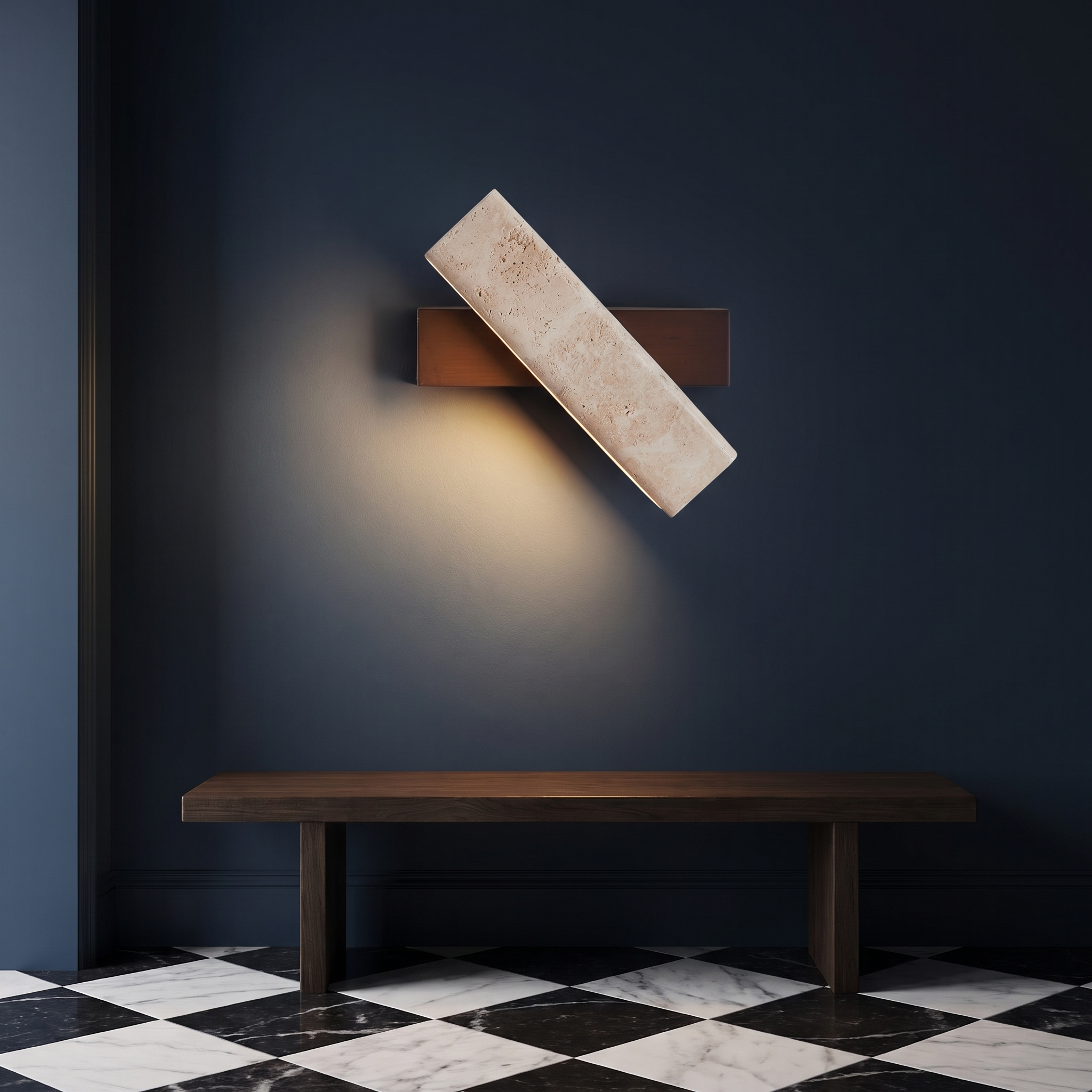 Notos - Travertine and Wood Linear Wall Lamp