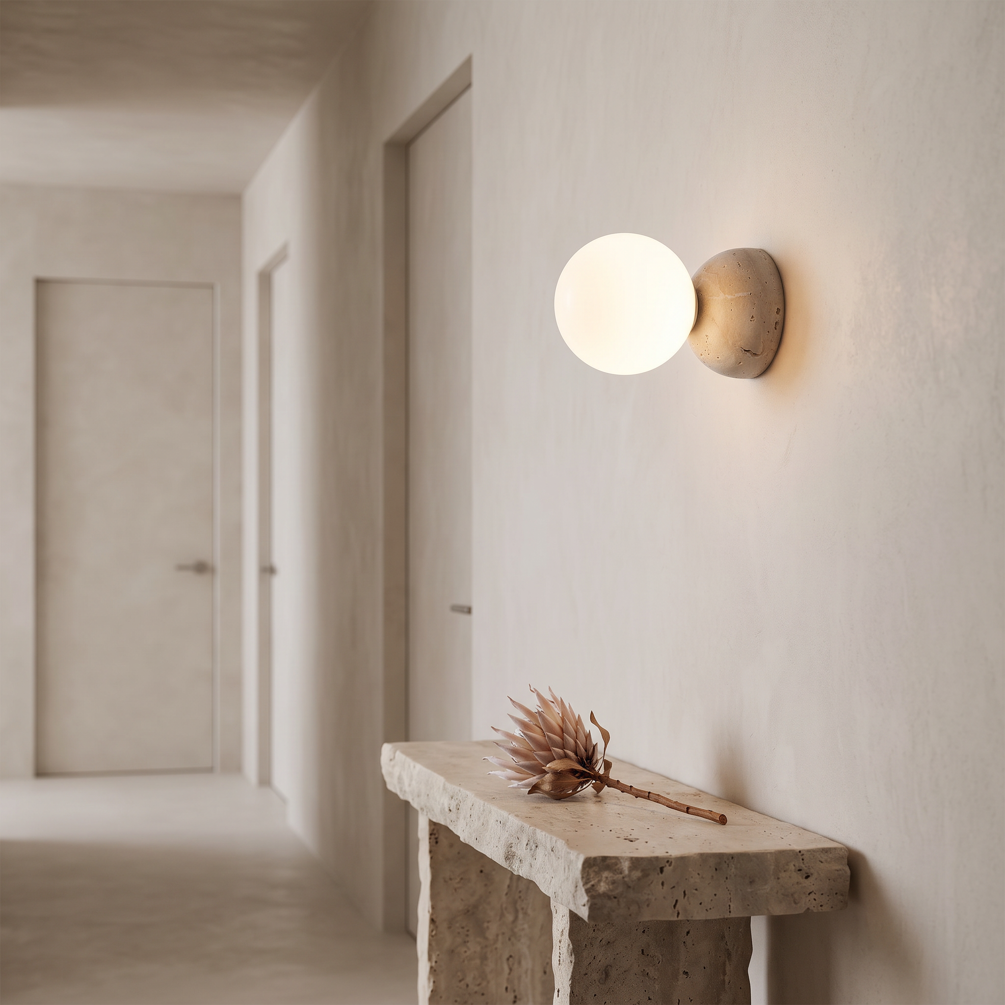 Kepheus - Travertine and Glass Globe Sconce