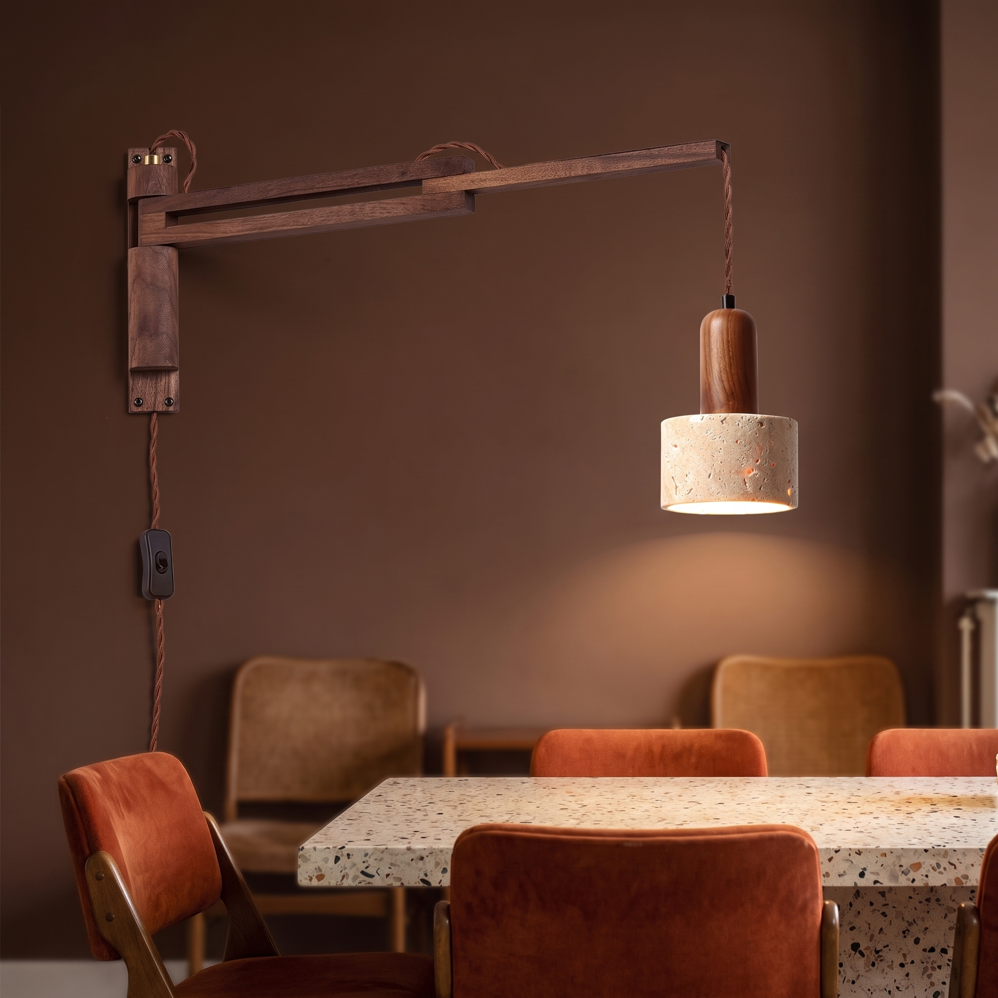 Eunike - Travertine Dome Swing Arm Wall Lamp