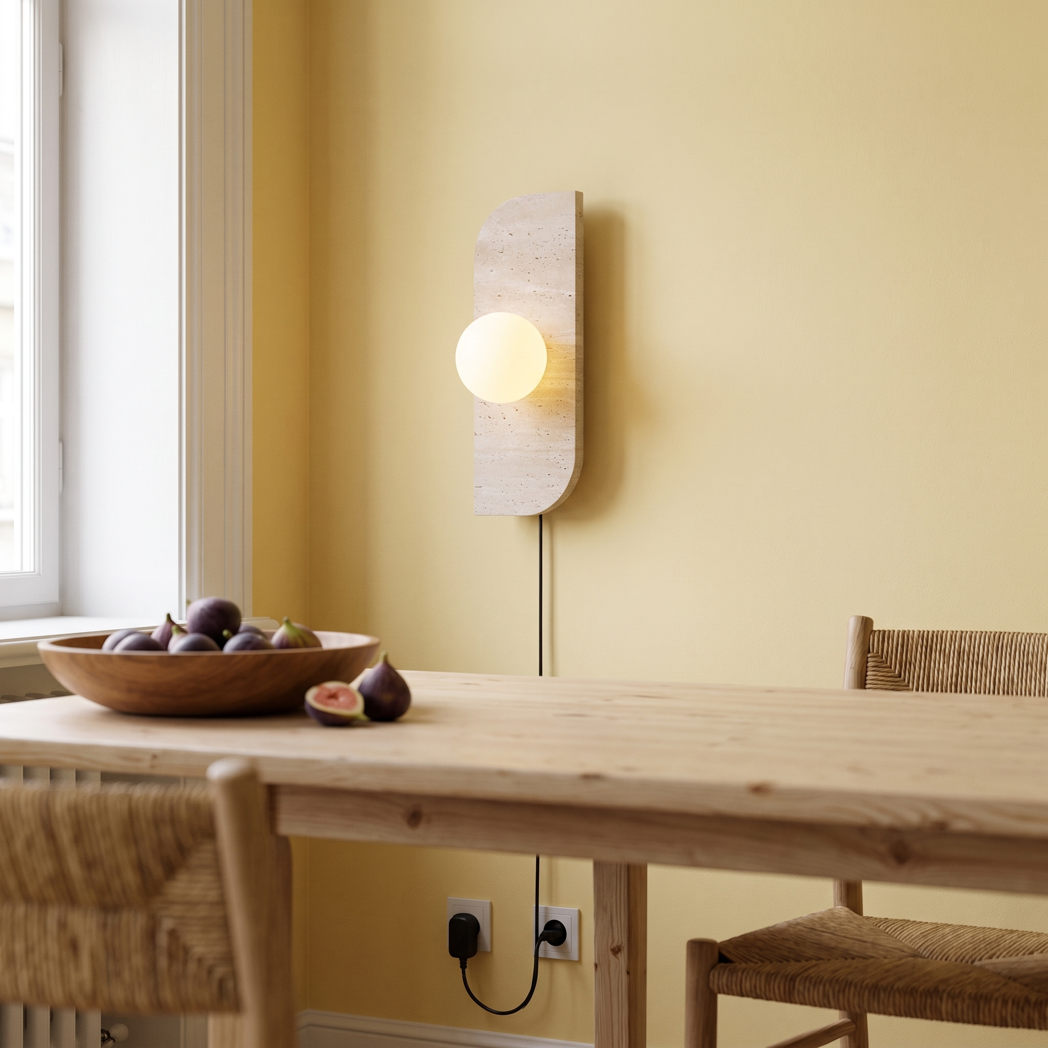 Glauke - Travertine and Glass Globe Plug-In Light