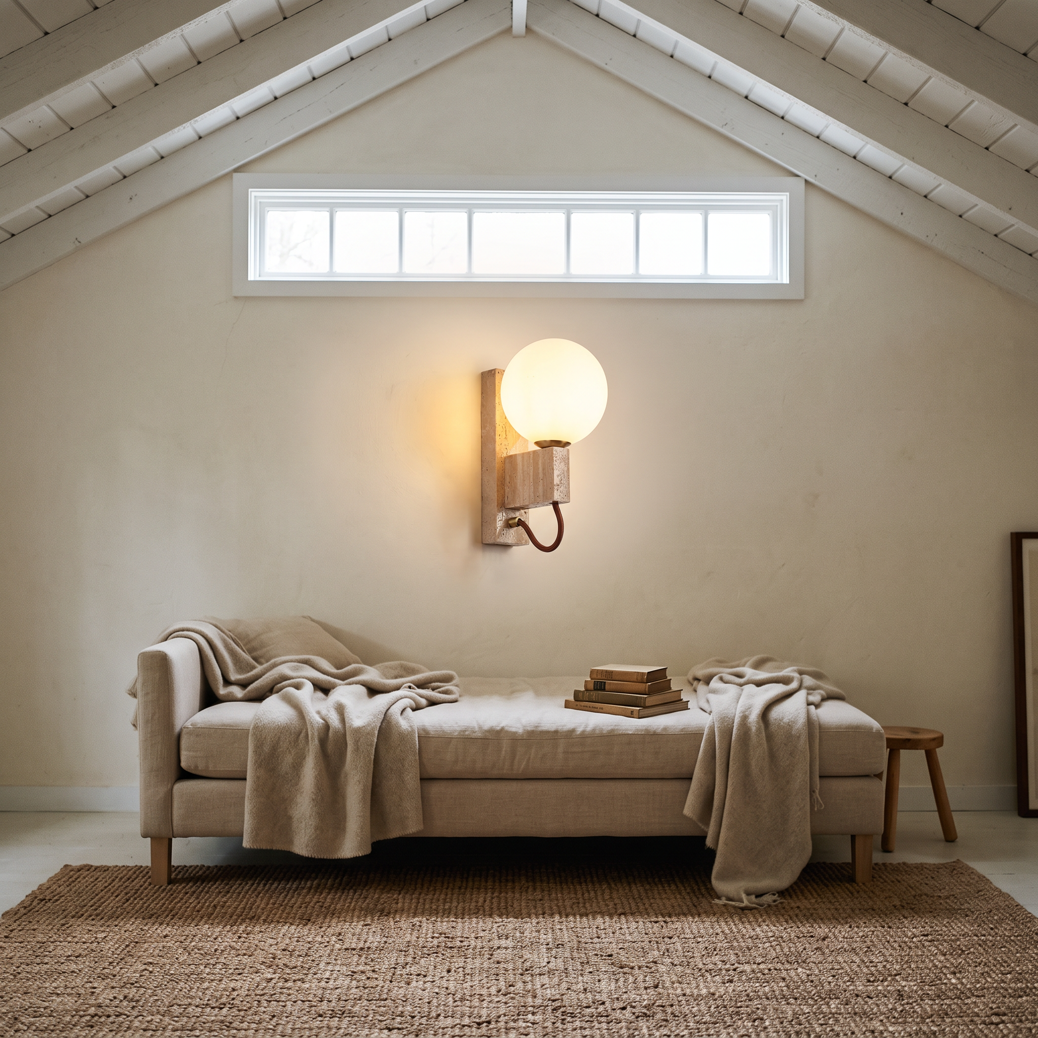 Halie - Travertine and Opal Sphere Sconce