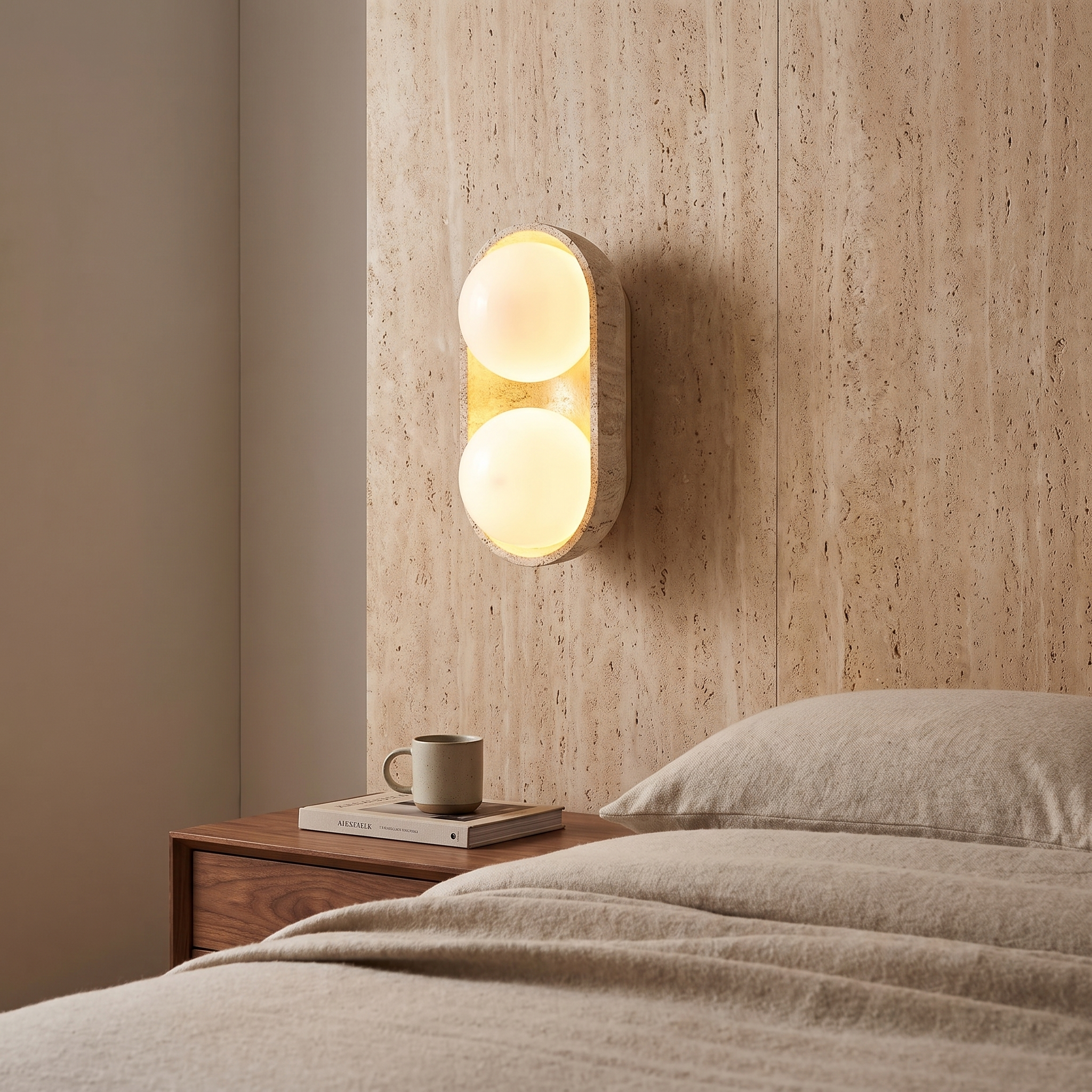 Amphion - Travertine and Wood Trio Wall Sconce