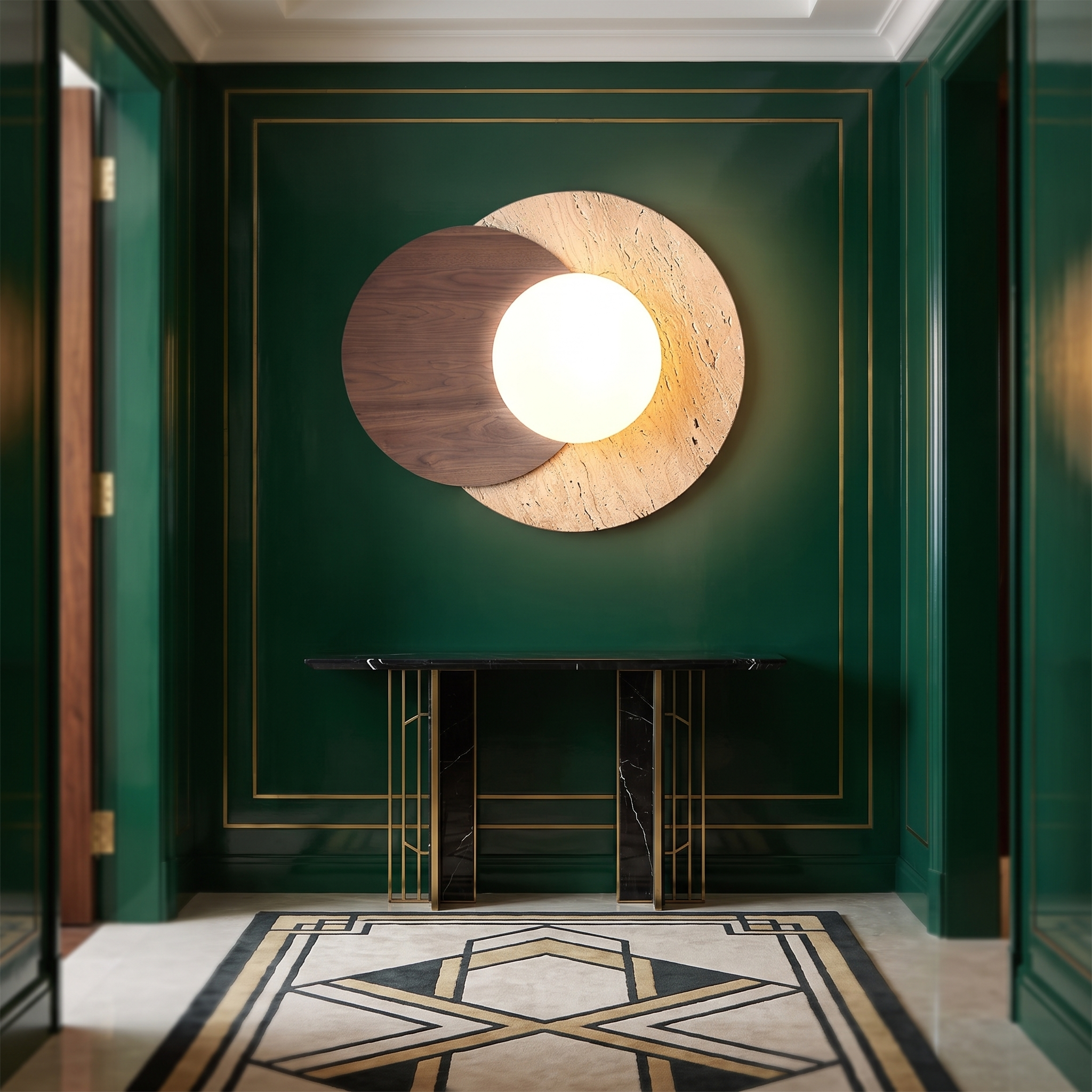 Kymodoke - Travertine and Glass Globe Wall Lamp