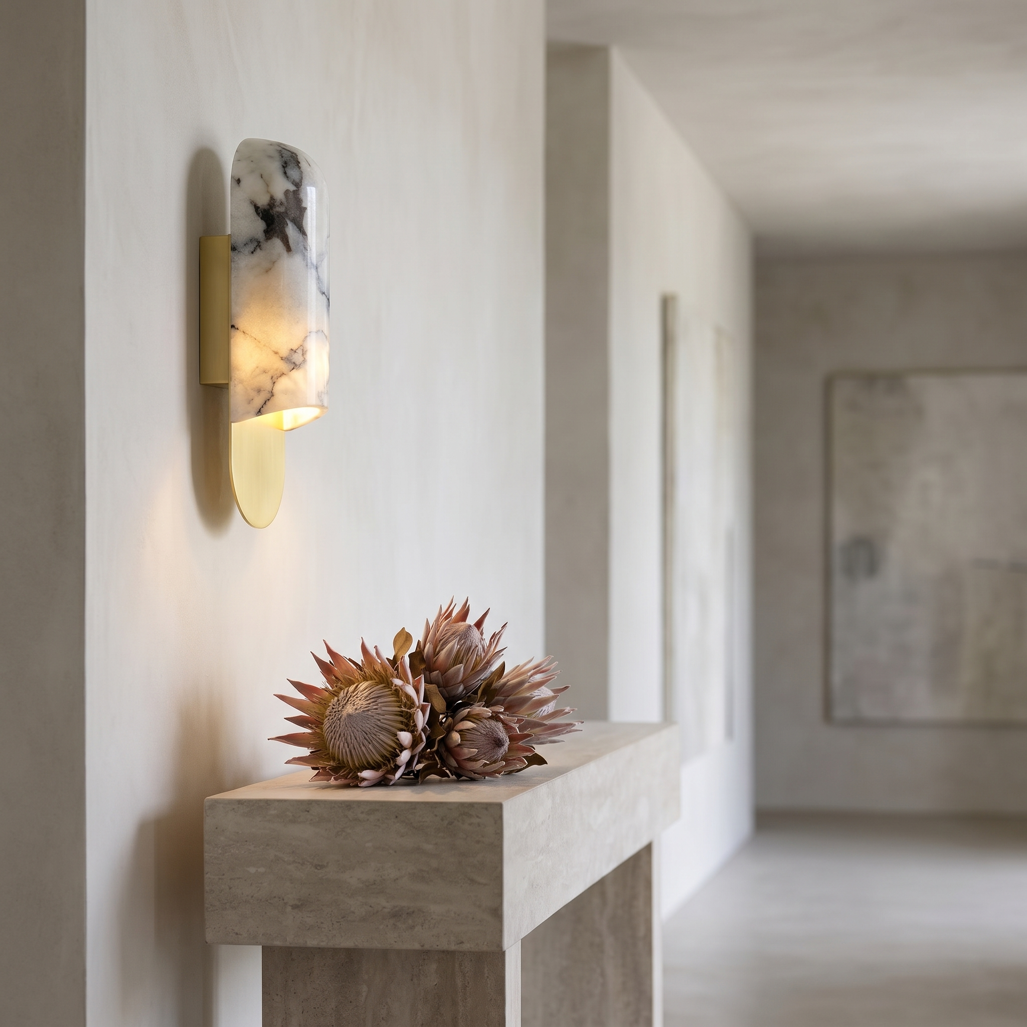 Niobe - White Marble and Metal Wall Sconce
