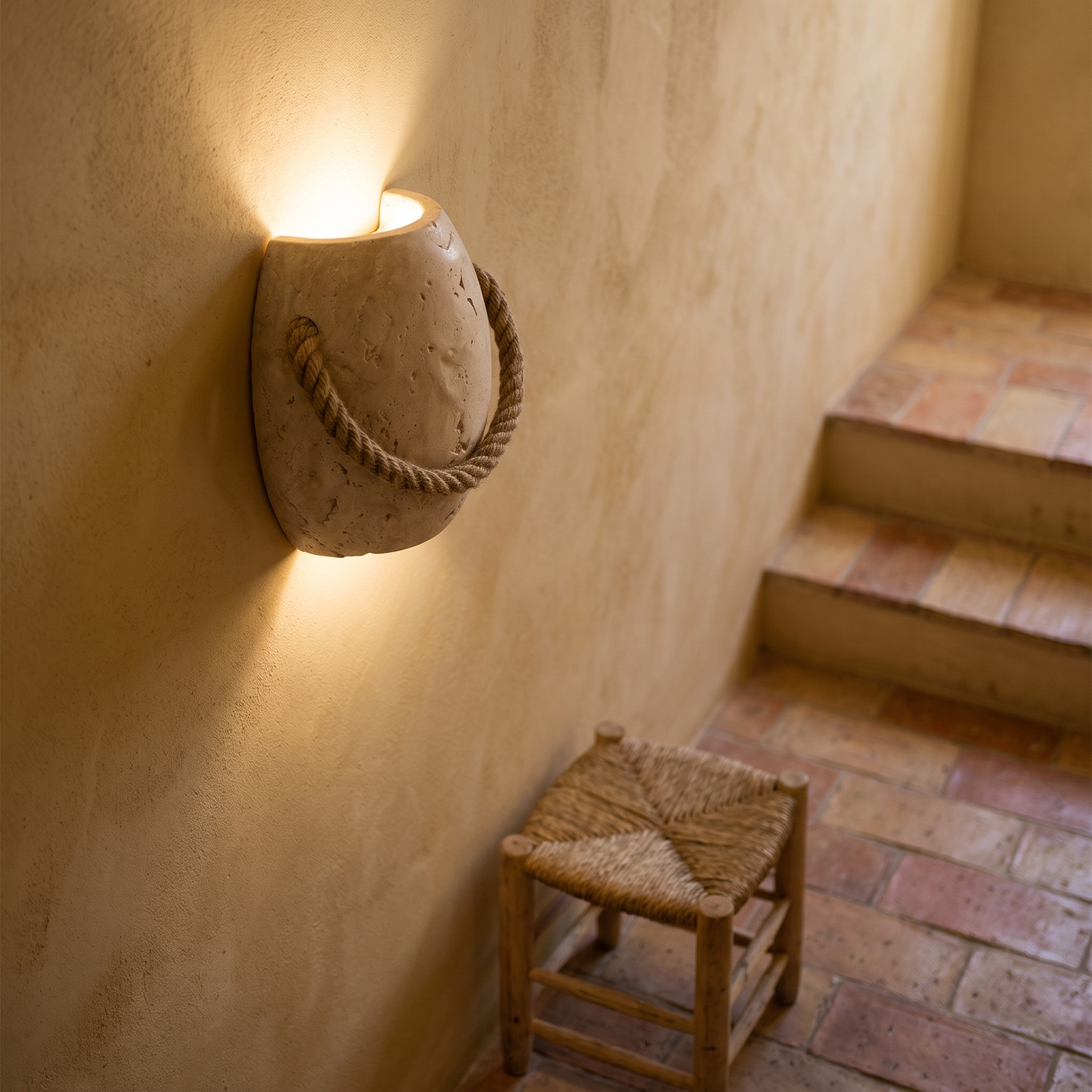 Nereus - Travertine and Hemp Rope Wall Sconce