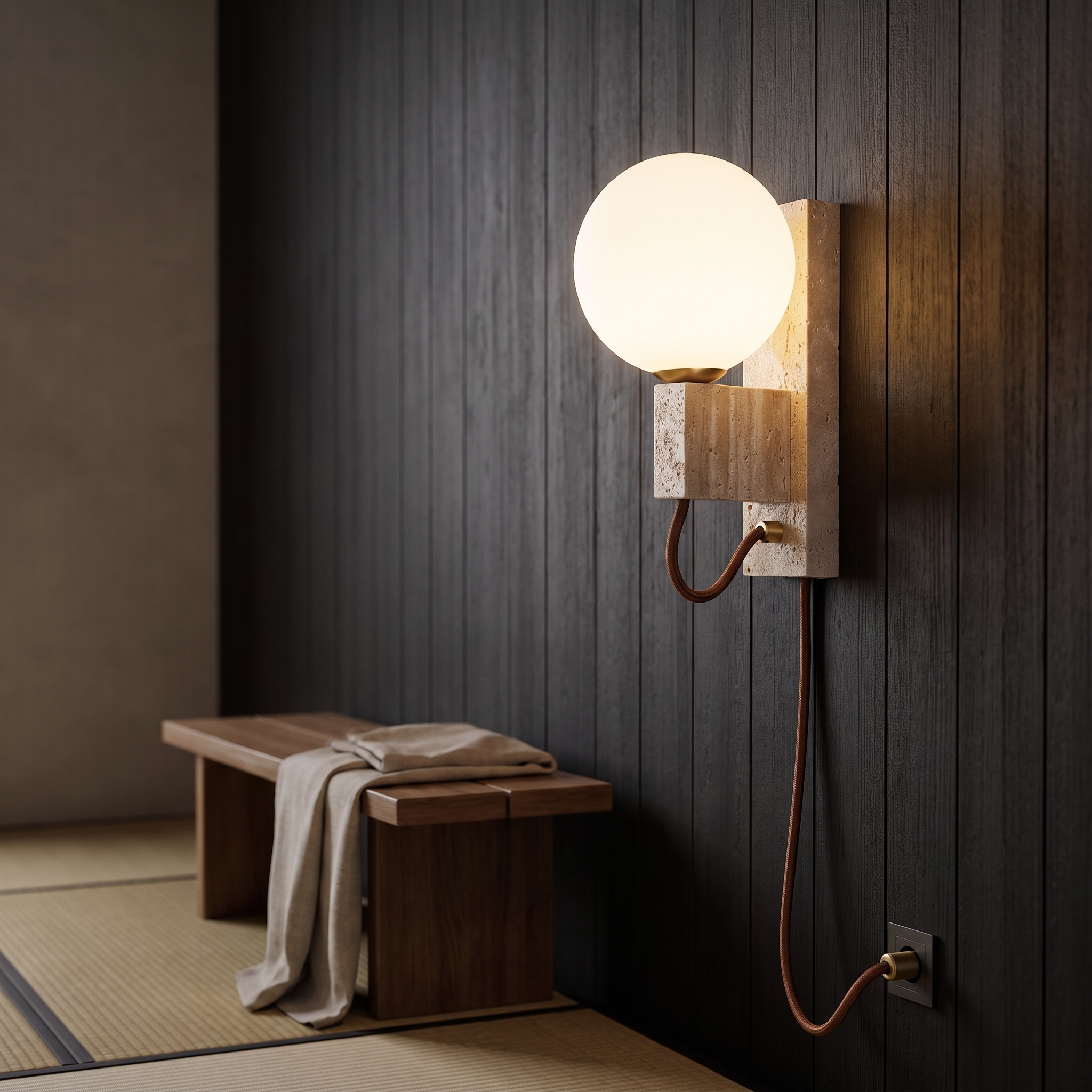 Dione - Travertine and Opal Globe Sconce