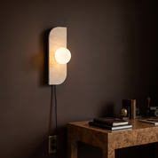 Glauke - Travertine and Glass Globe Plug-In Light
