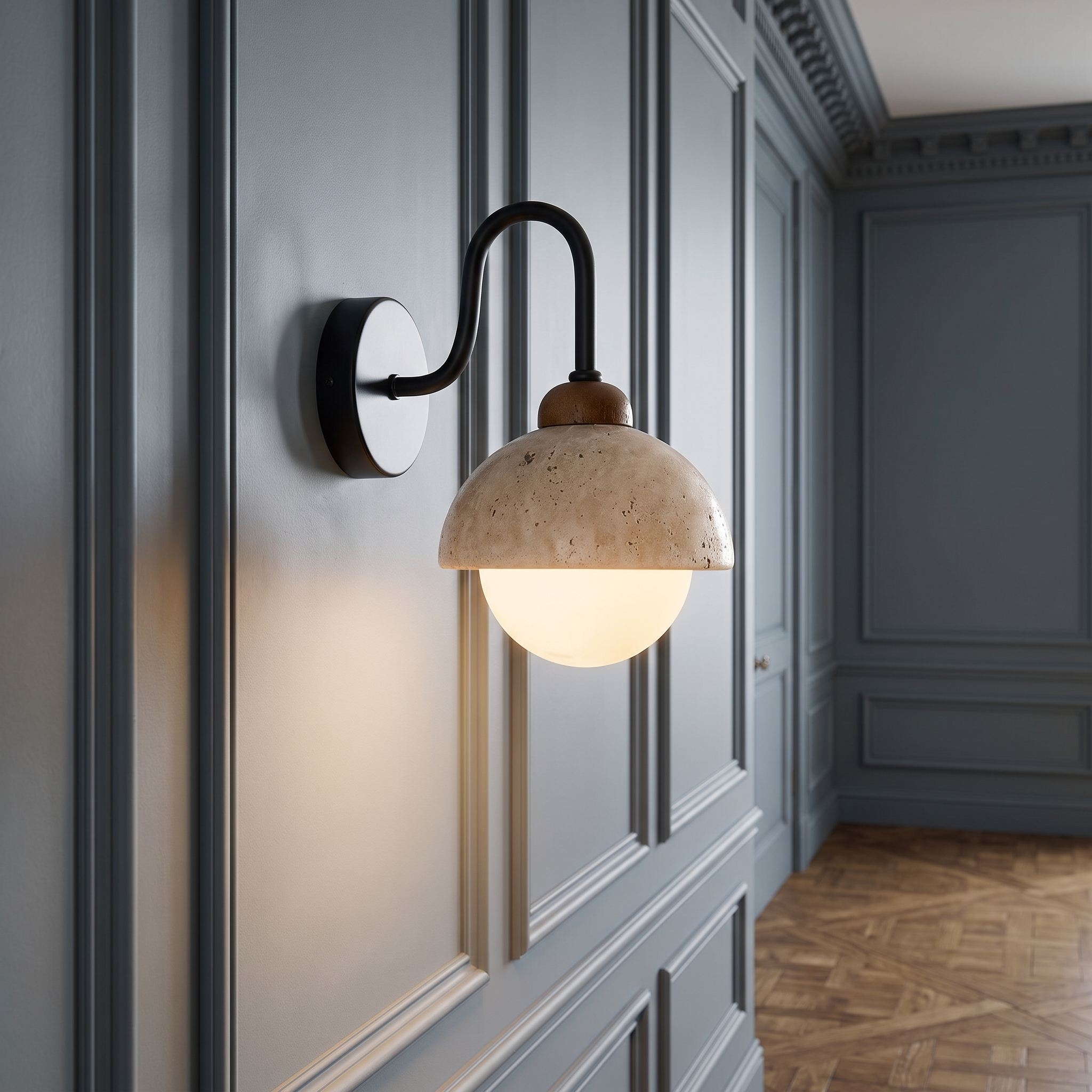 Aigina - Curved Travertine Wall Light