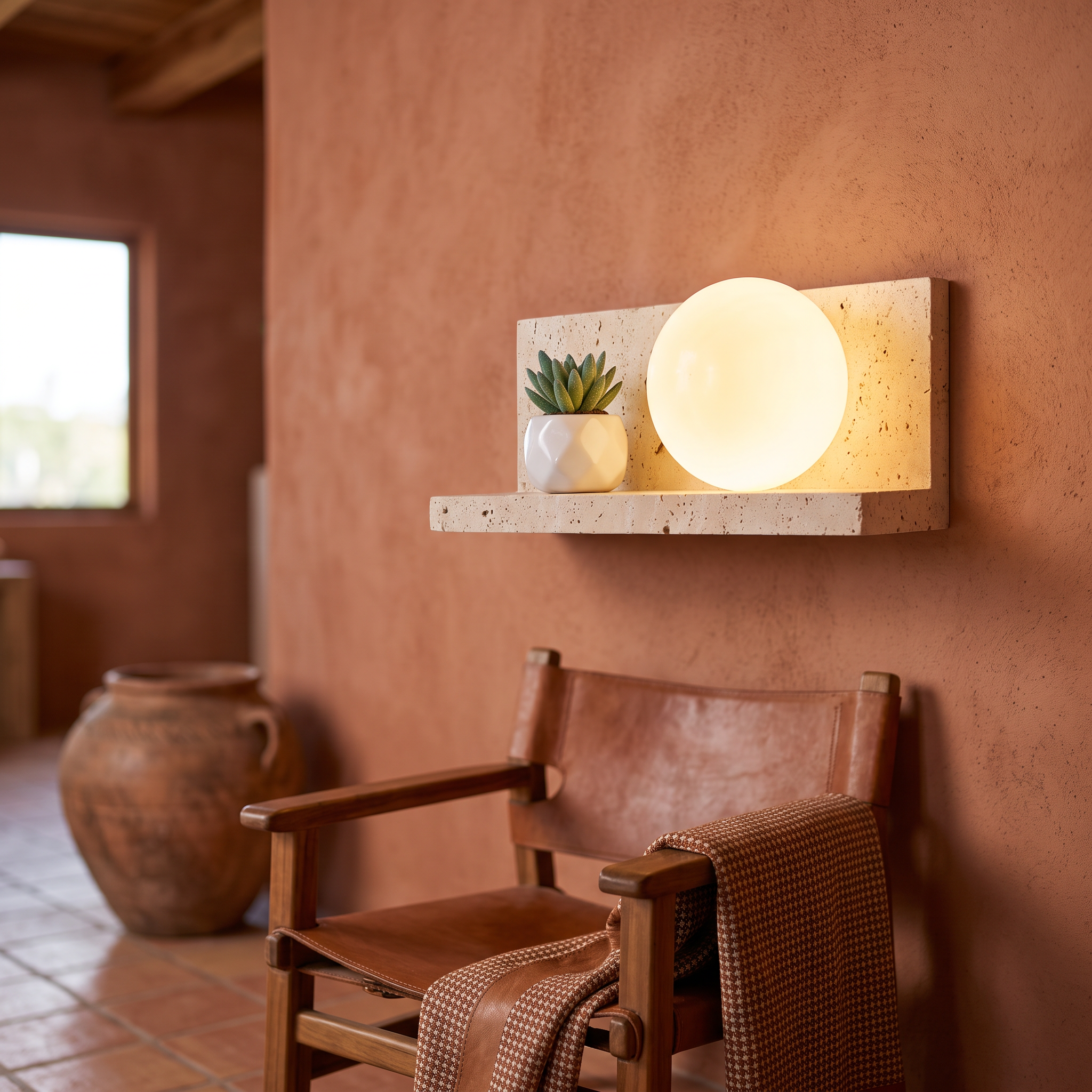 Pherousa - Travertine Shelf Wall Sconce