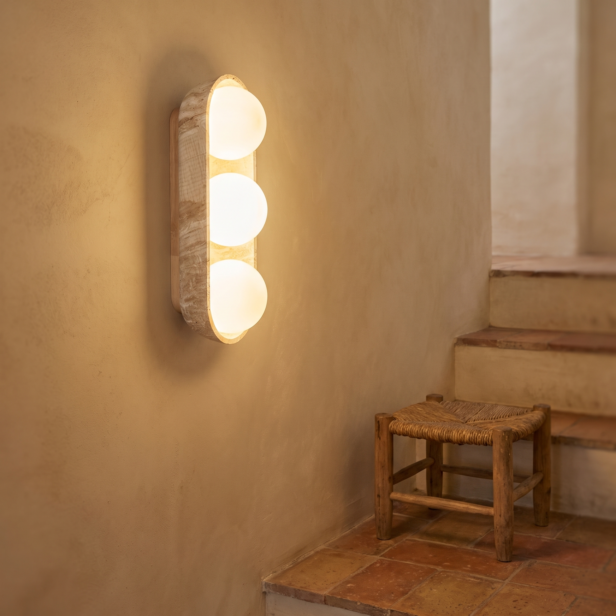 Amphion - Travertine and Wood Trio Wall Sconce