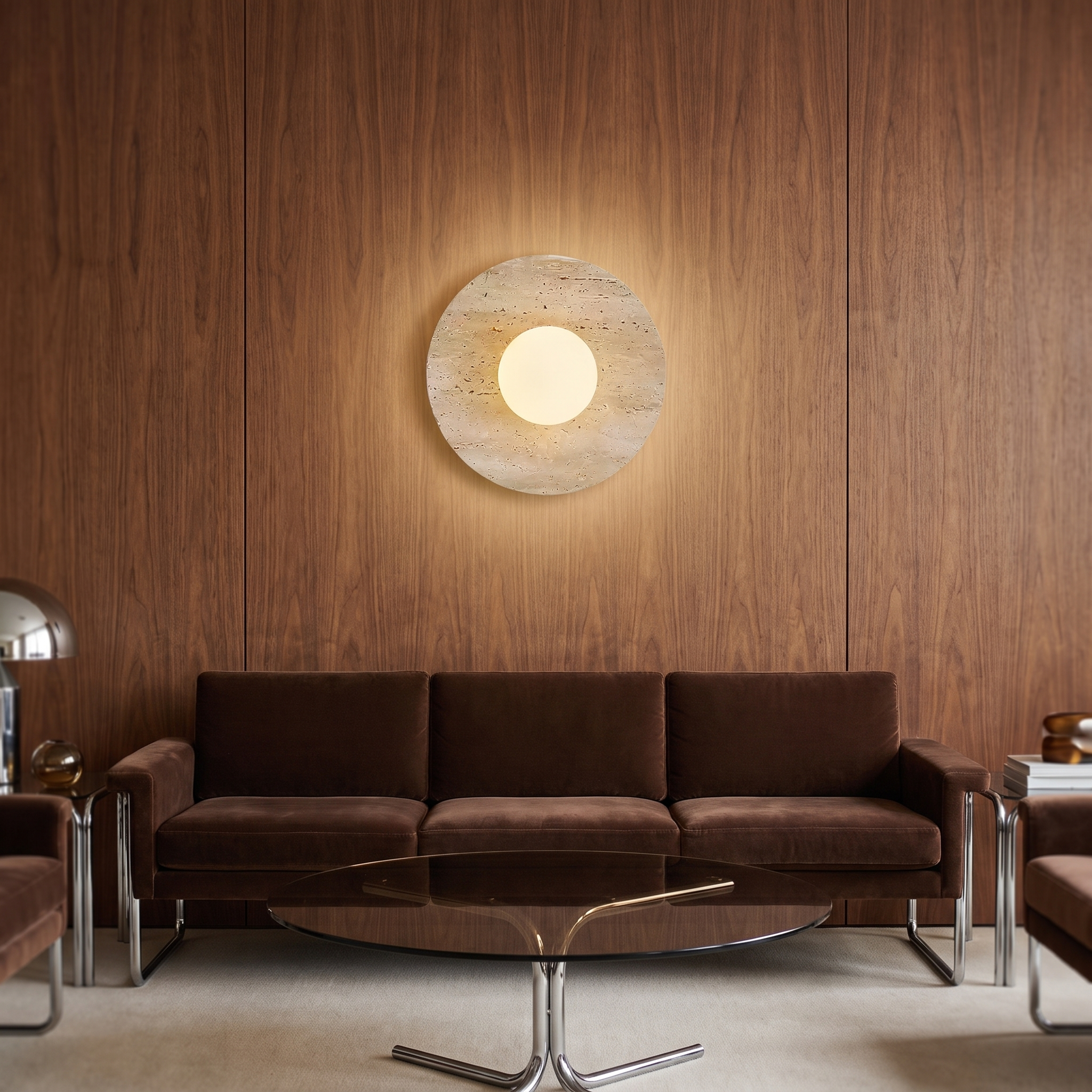 Pallas - Round Travertine Wall Light