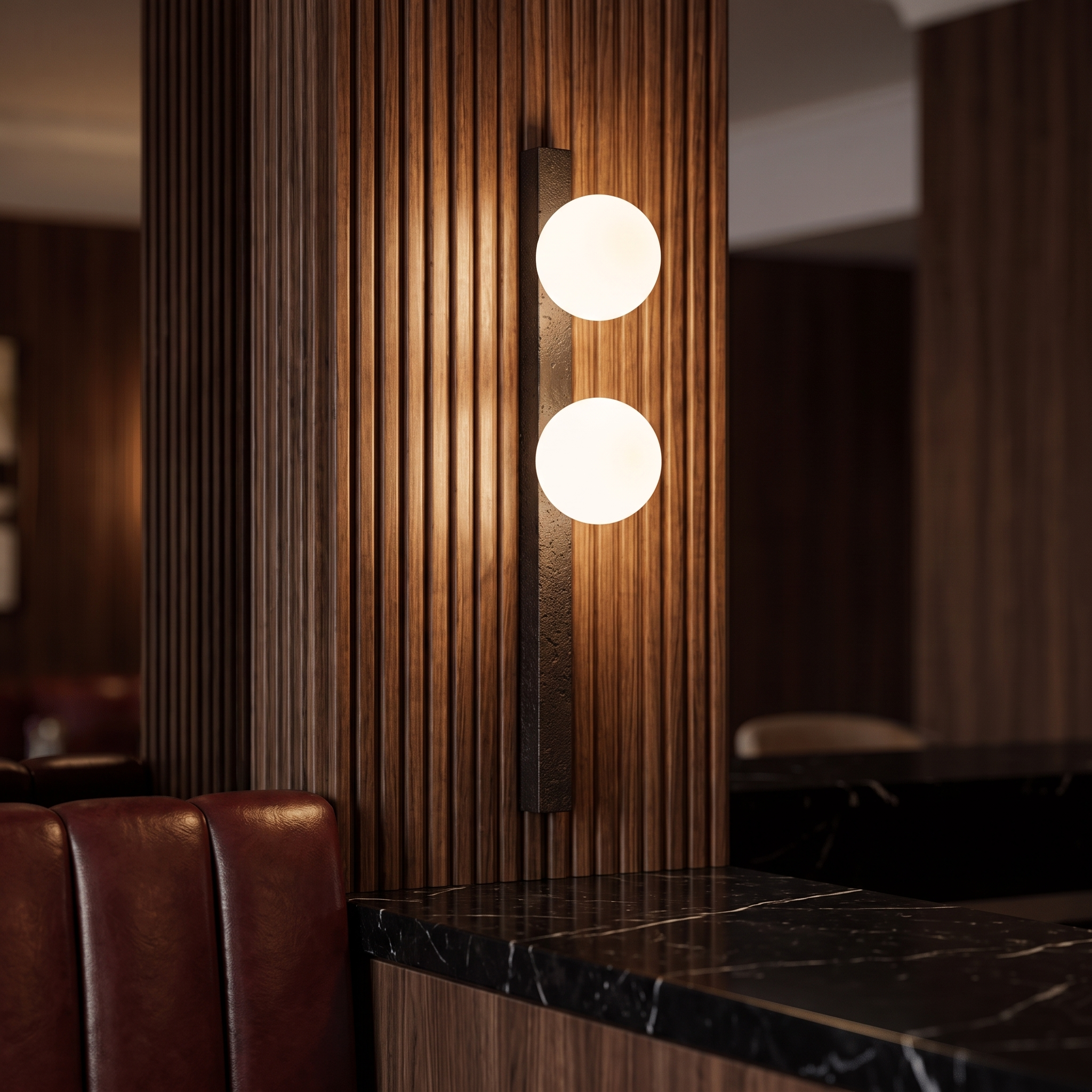 Glaukos - Black Travertine and Opal Globe Sconce