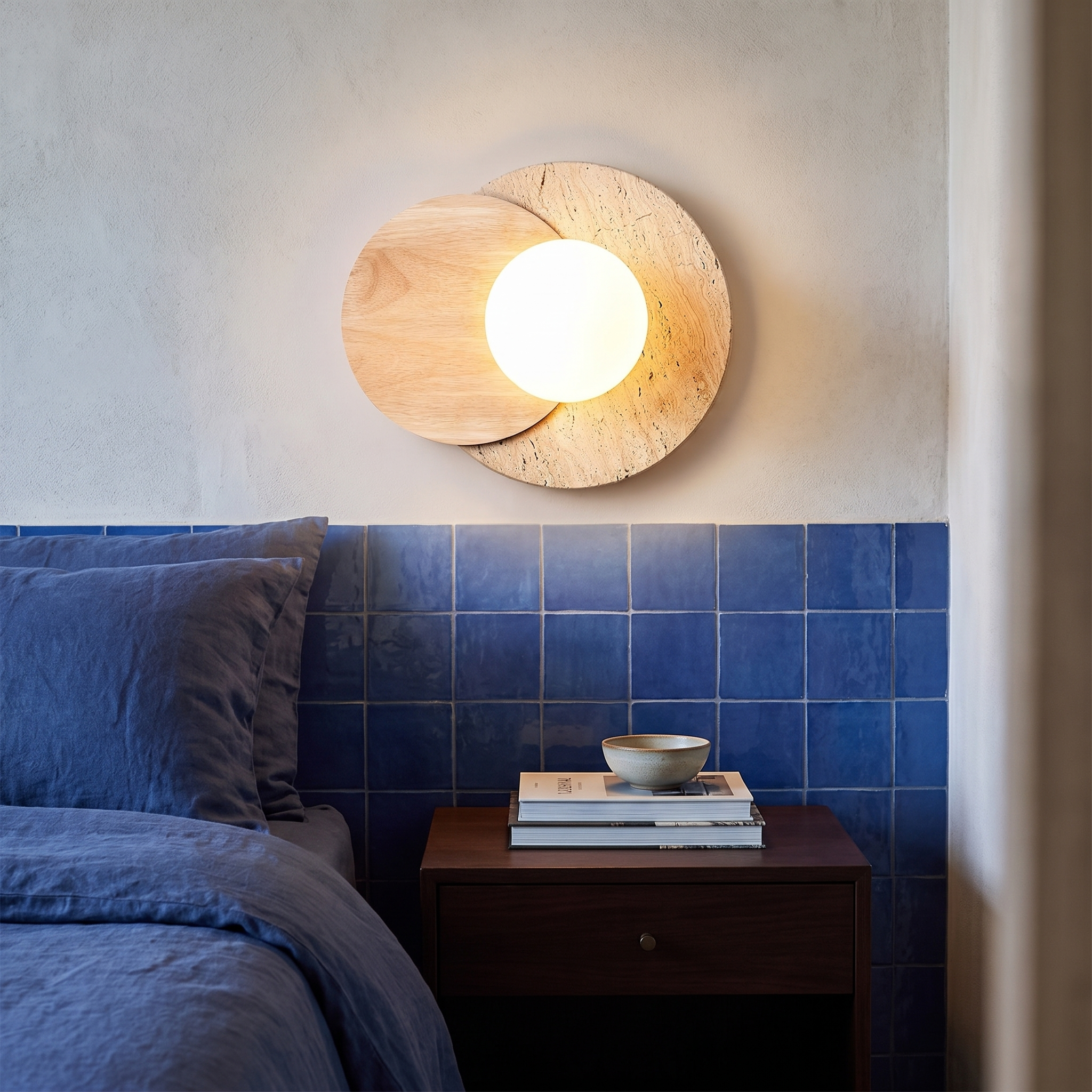 Kymodoke - Travertine and Glass Globe Wall Lamp