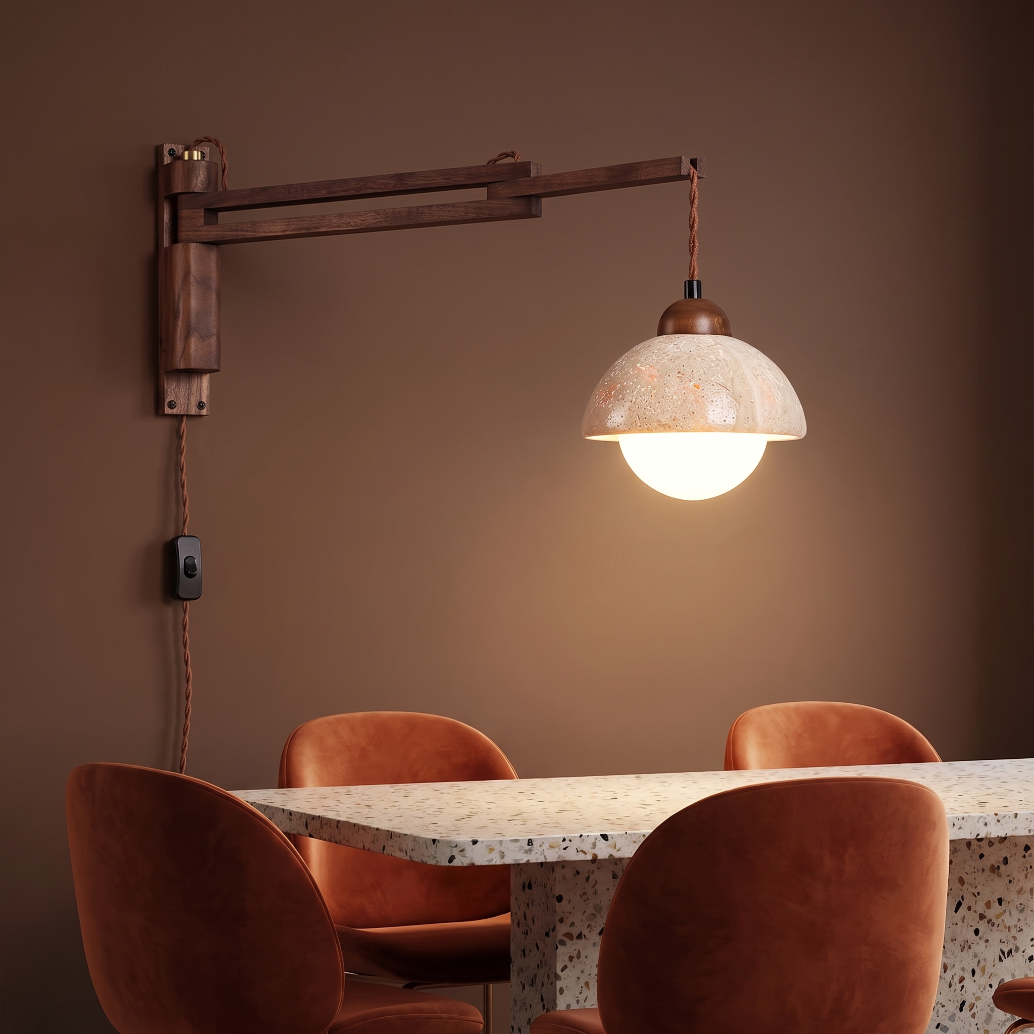 Eunike - Travertine Dome Swing Arm Wall Lamp