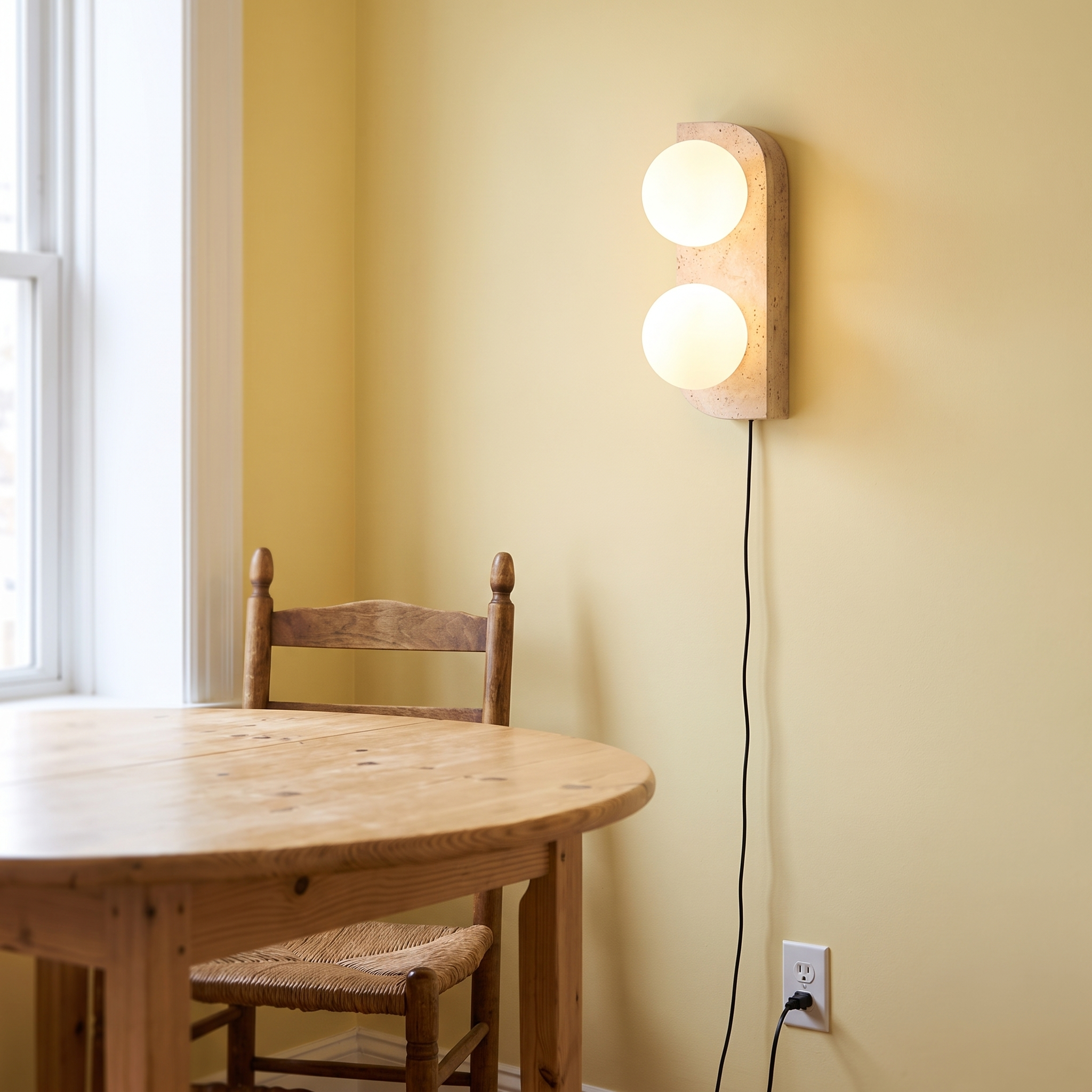 Glauke - Travertine and Glass Globe Plug-In Light