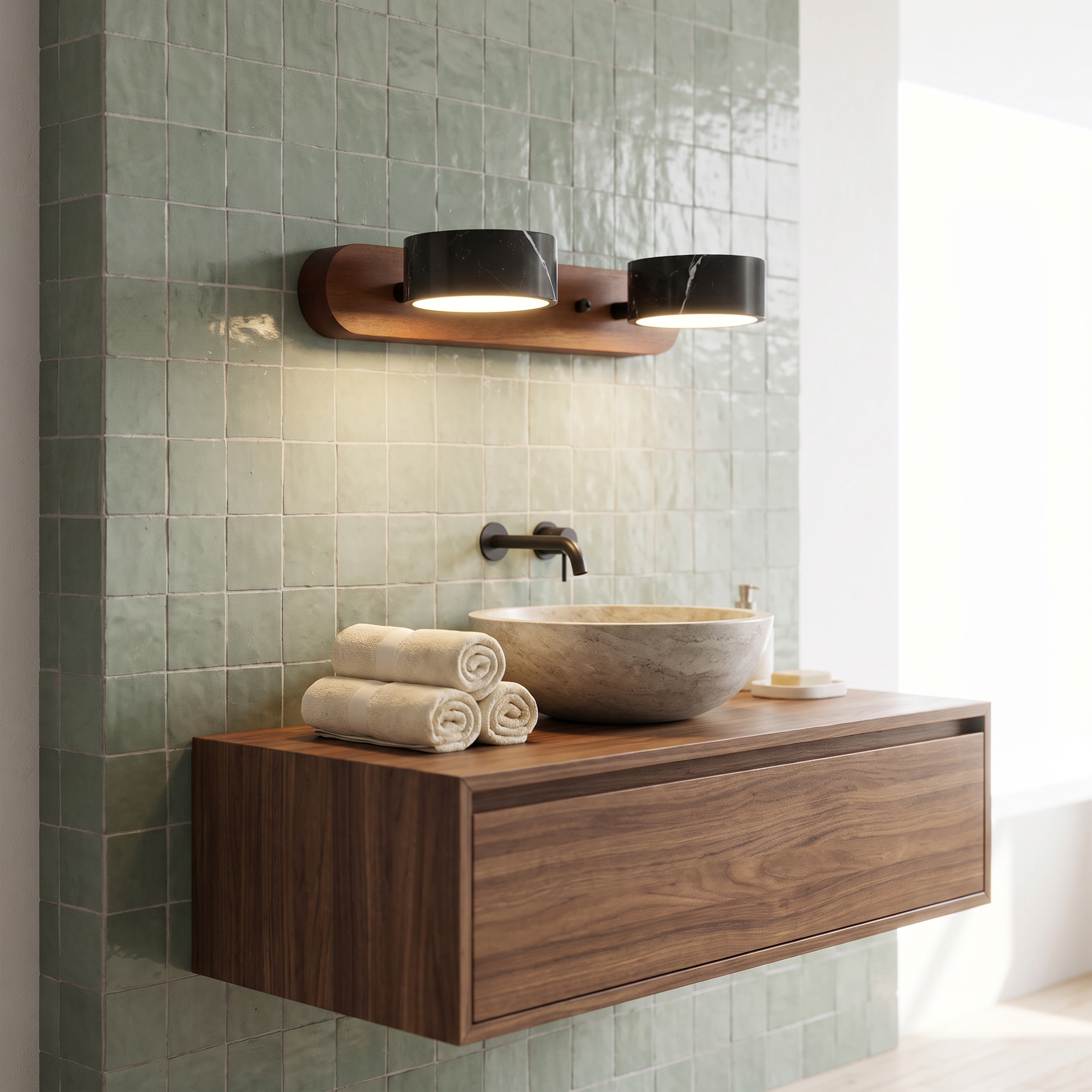 Melpomene - Travertine and Marble Vanity Light
