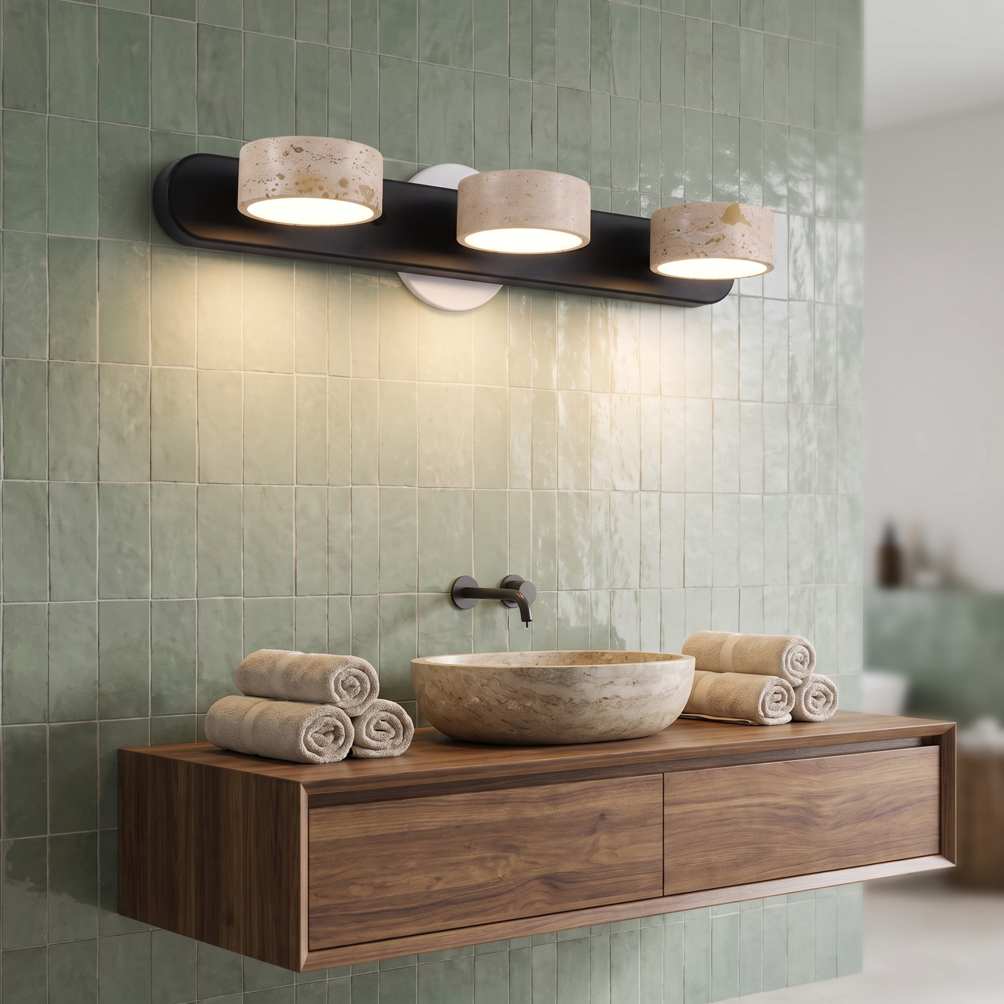 Melpomene - Travertine and Marble Vanity Light
