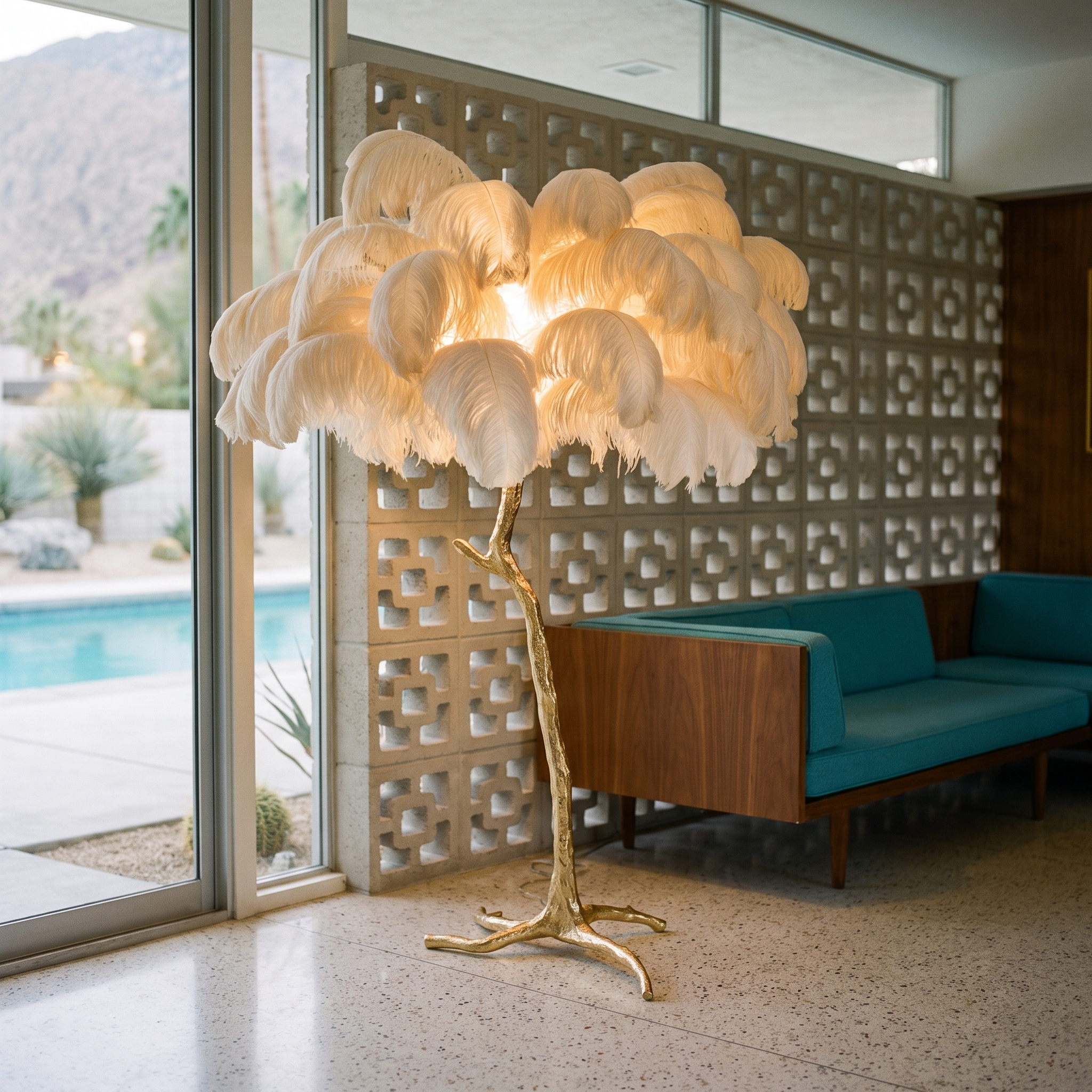 Auxo - Ostrich Feather and Brass Floor Lamp