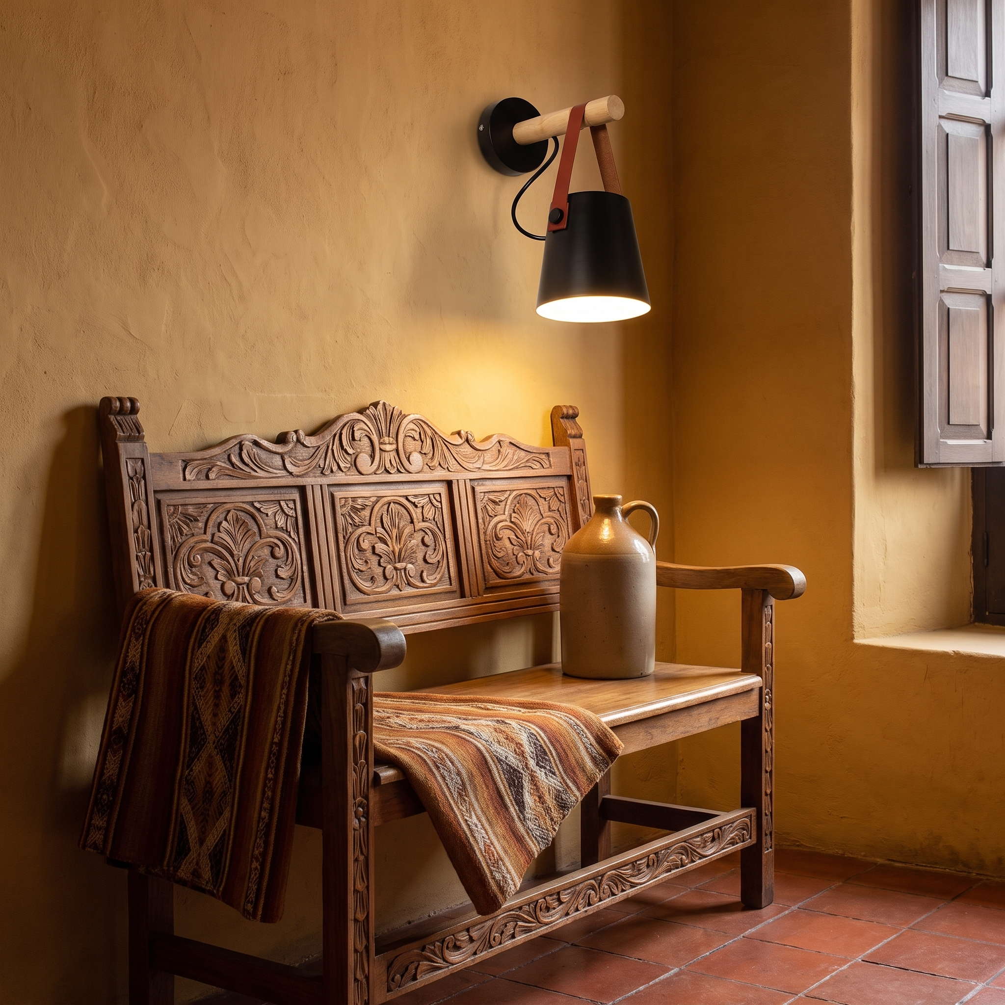 Karme - Wood and Leather Wall Light