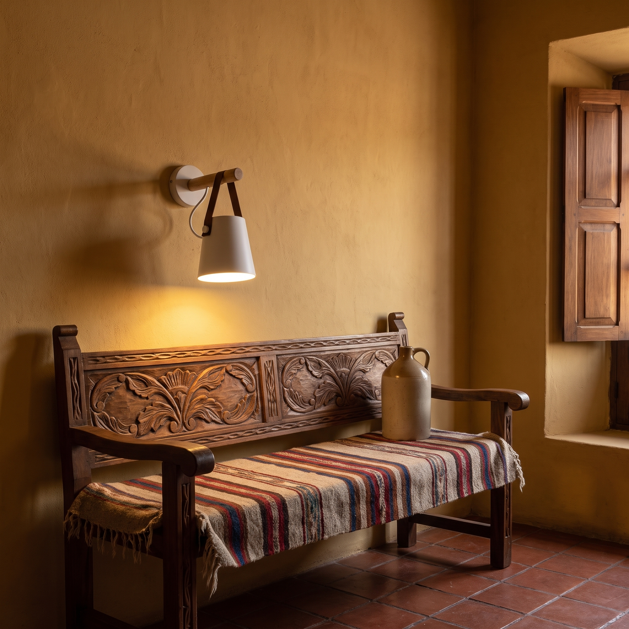 Karme - Wood and Leather Wall Light - White