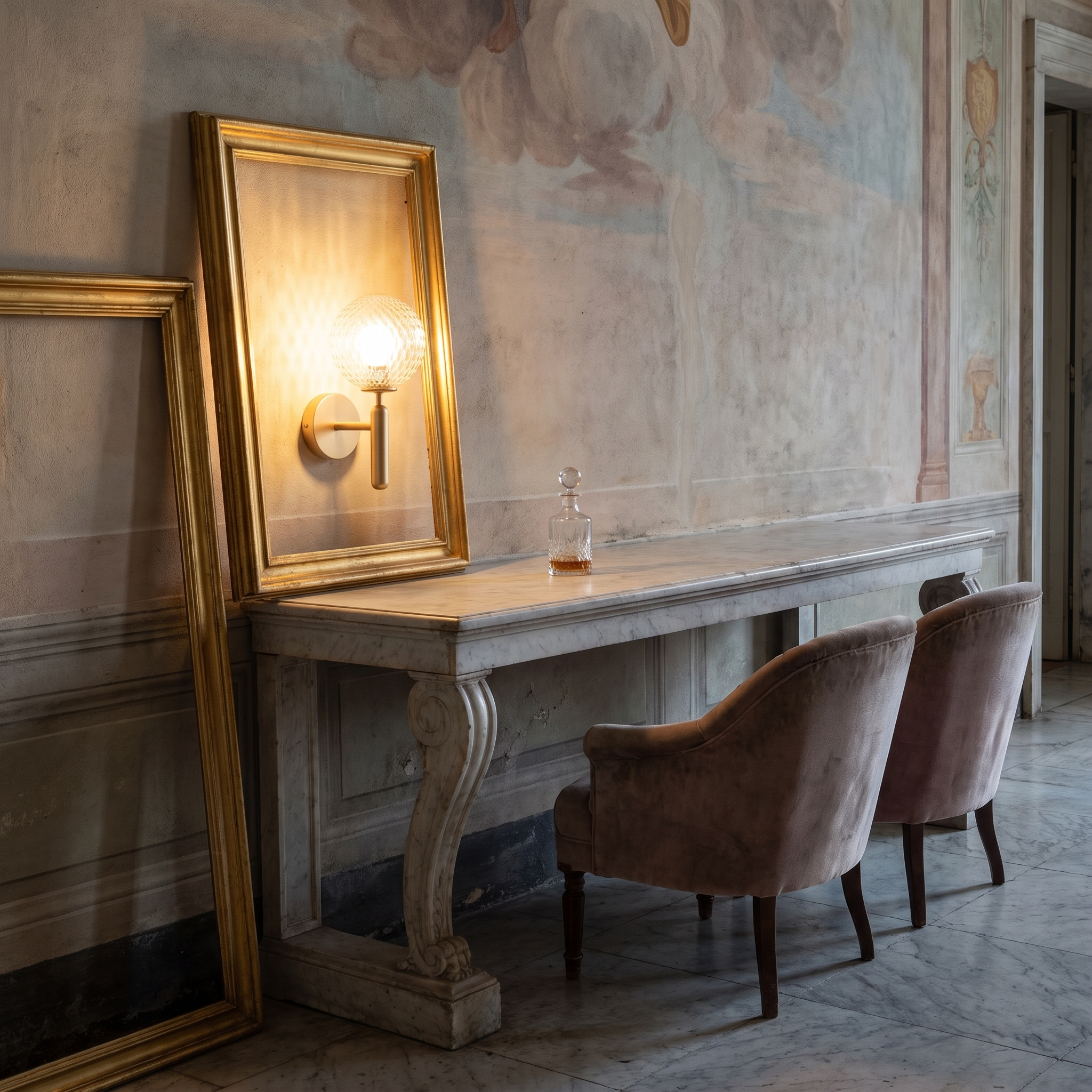 Ianassa - Blown Glass Wall Lamp in Copper with clear glass shown lit in an interior